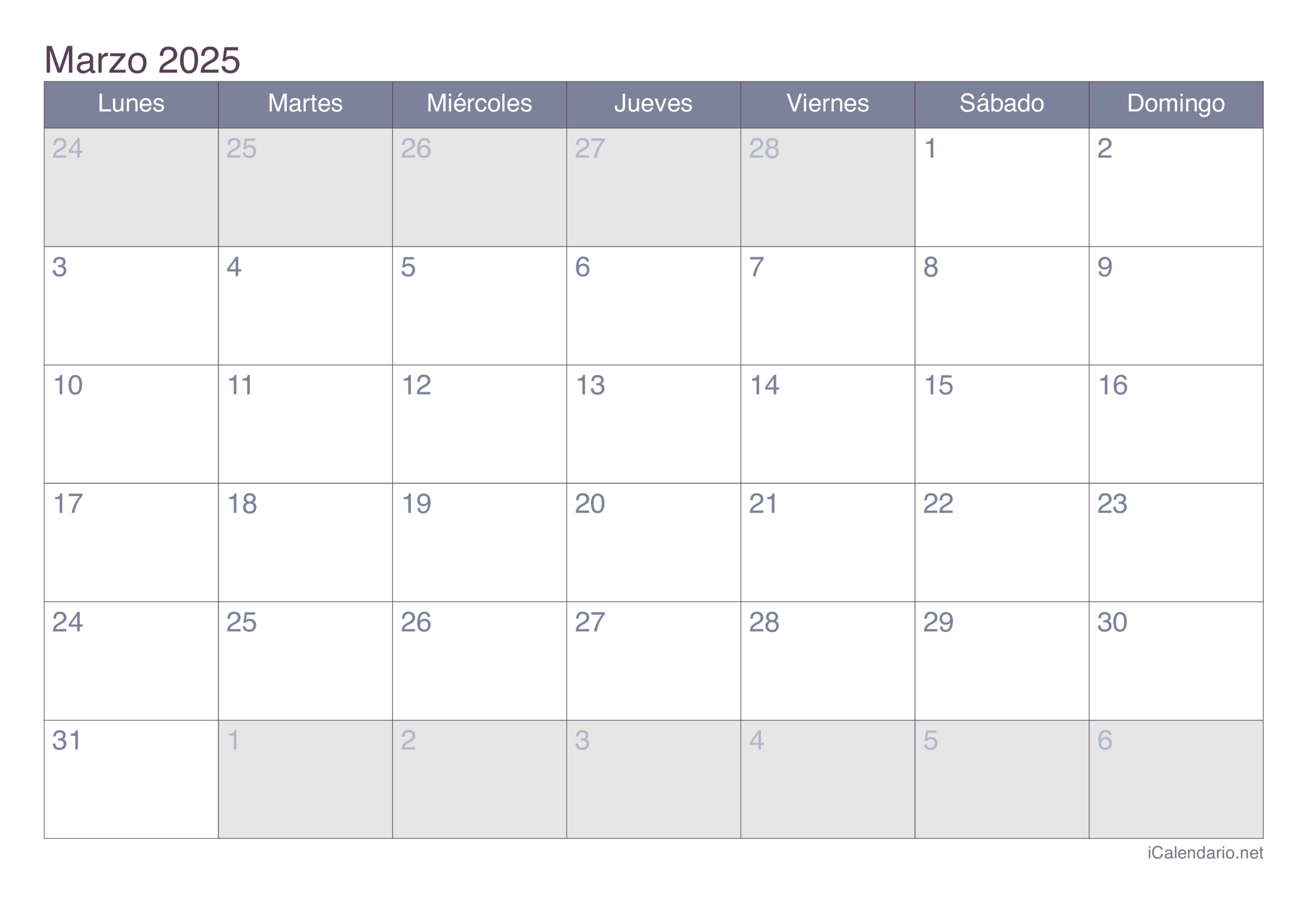Calendario Marzo De 2025 Para Imprimir | Calendario Marzo 2025 Para Imprimir