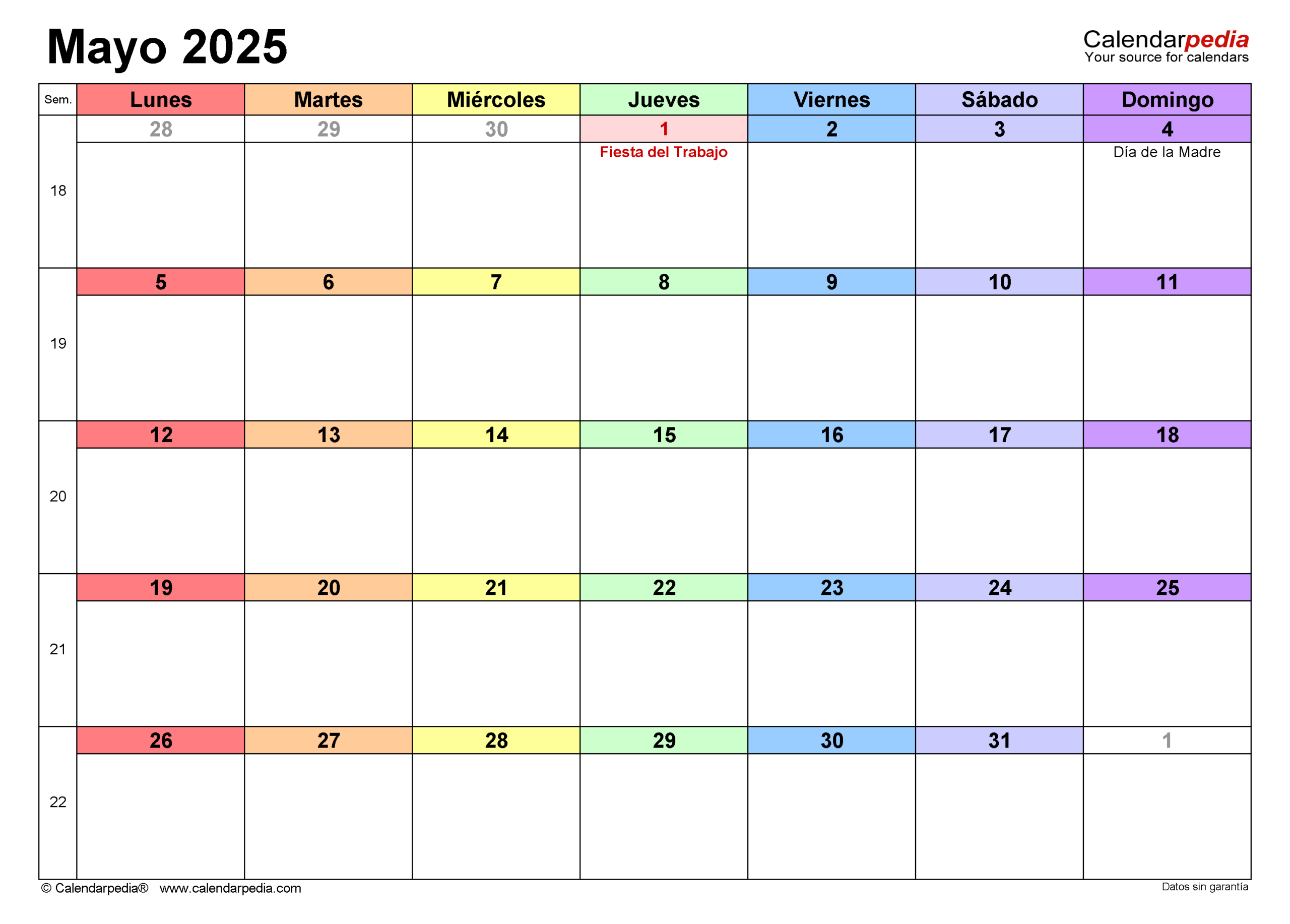 Calendario Mayo 2025 En Word, Excel Y Pdf - Calendarpedia | Calendario Mayo 2025 Para Imprimir