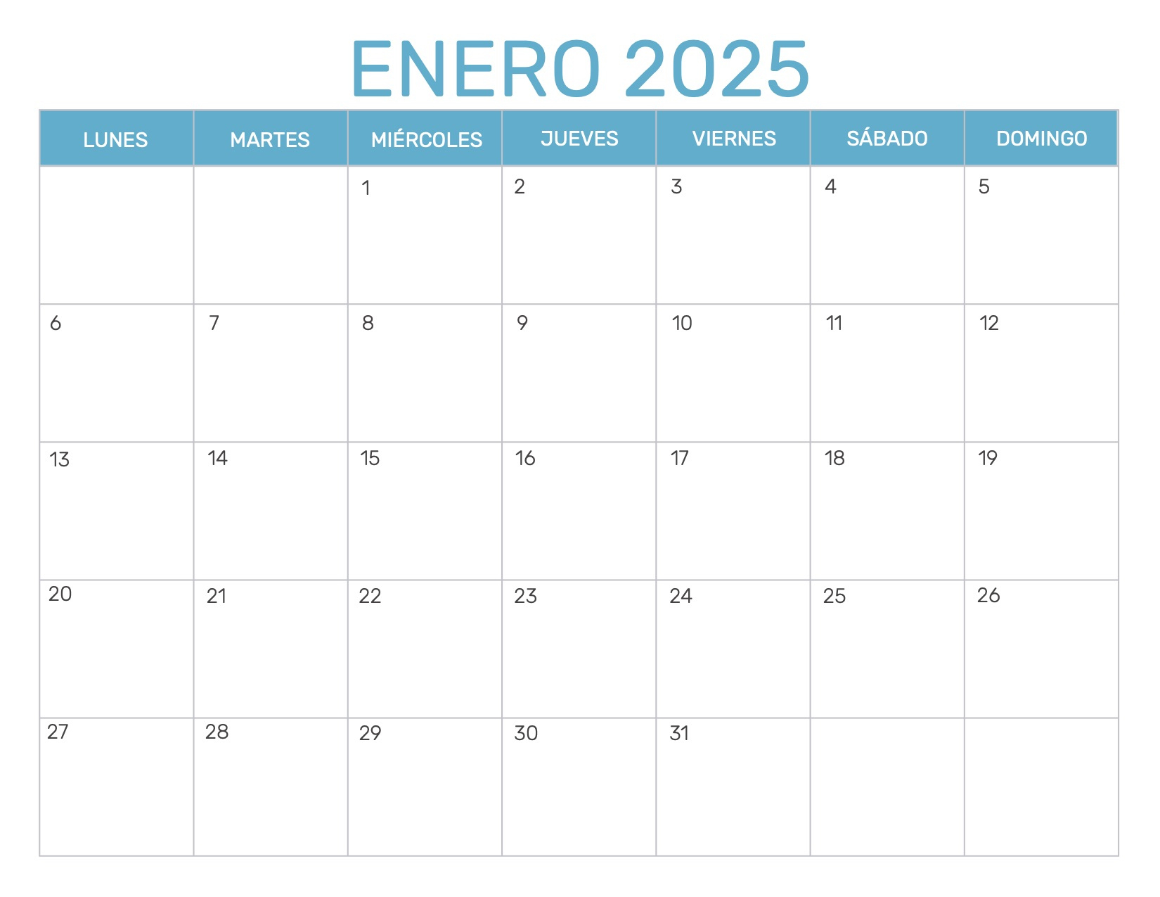 Calendario Mensual 2025 Para Imprimir - Descarga Gratis En Pdf | Calendario 2025 Para Imprimir Por Meses