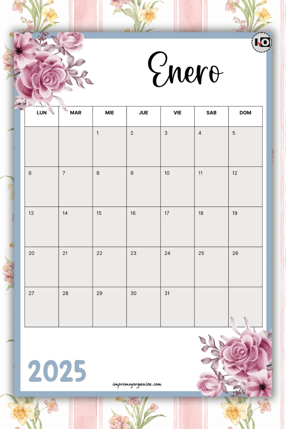 Calendario Mensual Floral Azul 2025 En Pdf Gratis 📆🌺 | Calendario Mensual 2025 Para Imprimir Gratis