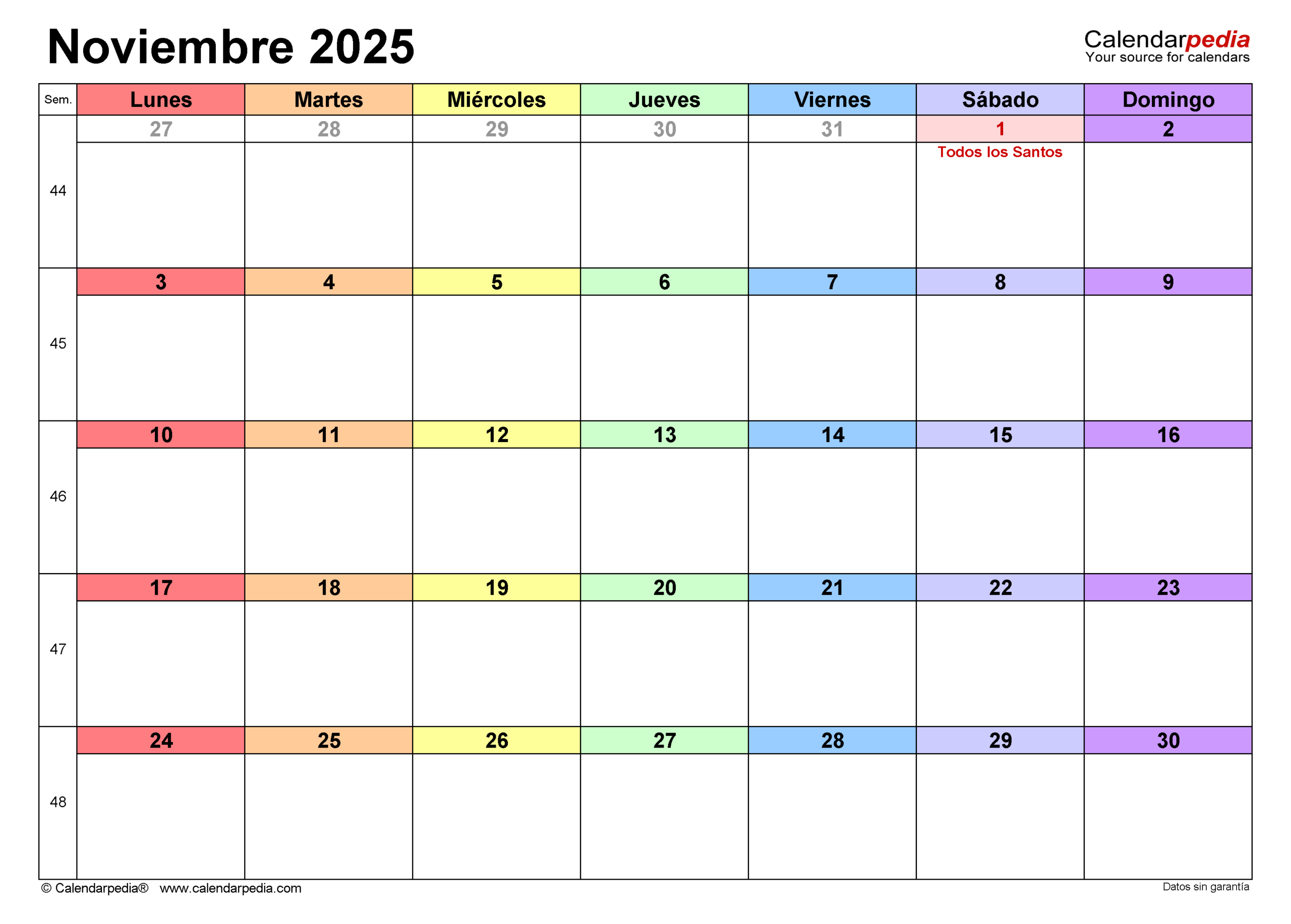 Calendario Noviembre 2025 En Word, Excel Y Pdf - Calendarpedia | Calendario Noviembre 2025 Para Imprimir