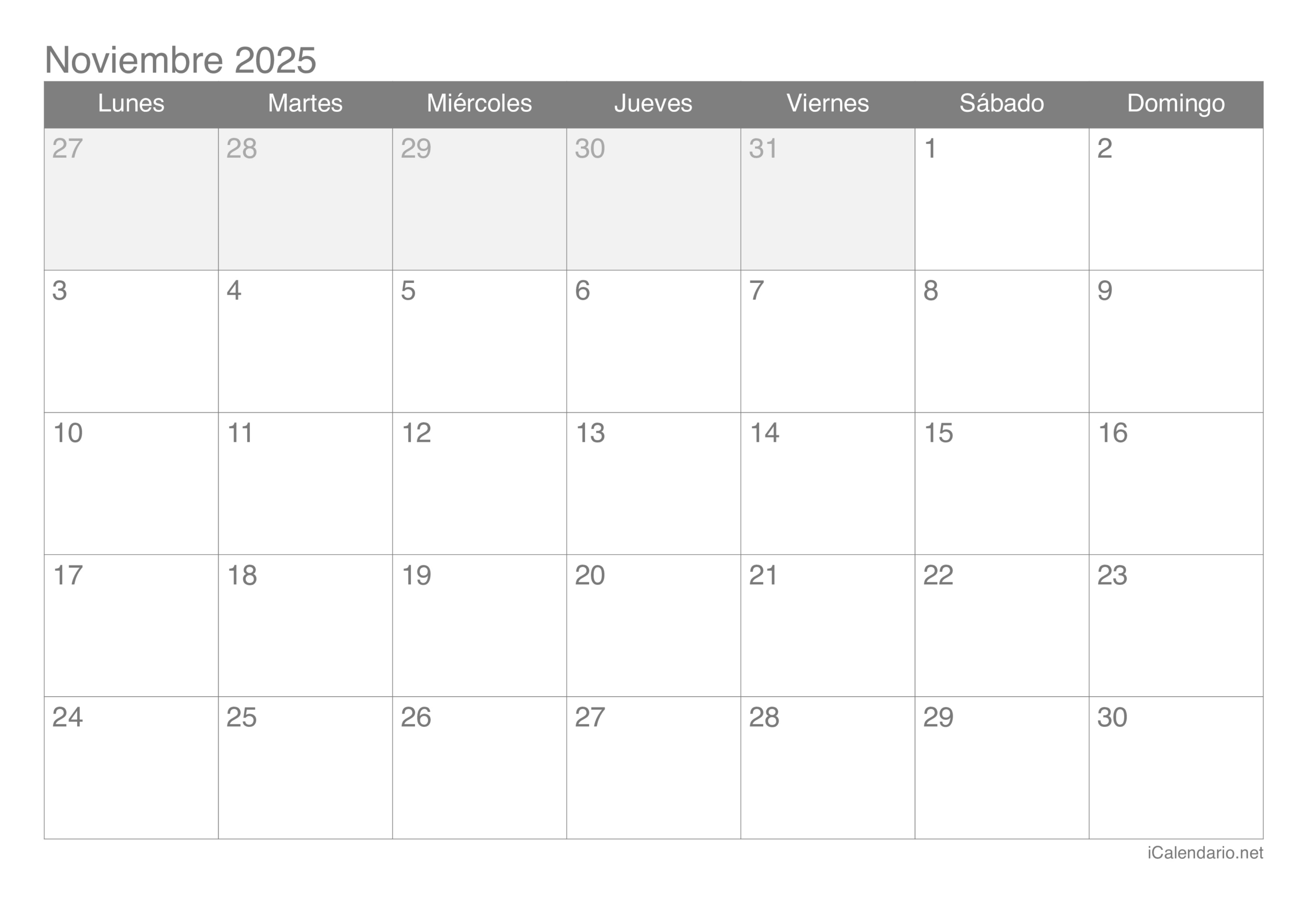 Calendario Noviembre De 2025 Para Imprimir | Calendario Noviembre 2025 Para Imprimir