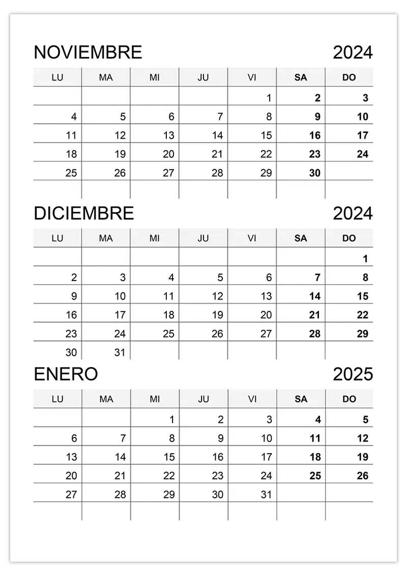 Calendario Noviembre, Diciembre 2024, Y Enero 2025 – Freevector.ru | Calendario Noviembre Diciembre Enero 2025