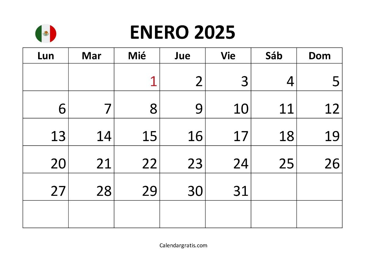 Calendario Para Imprimir Enero 2025 México : Con Festivos | Calendario Enero 2025 Con Festivos Colombia