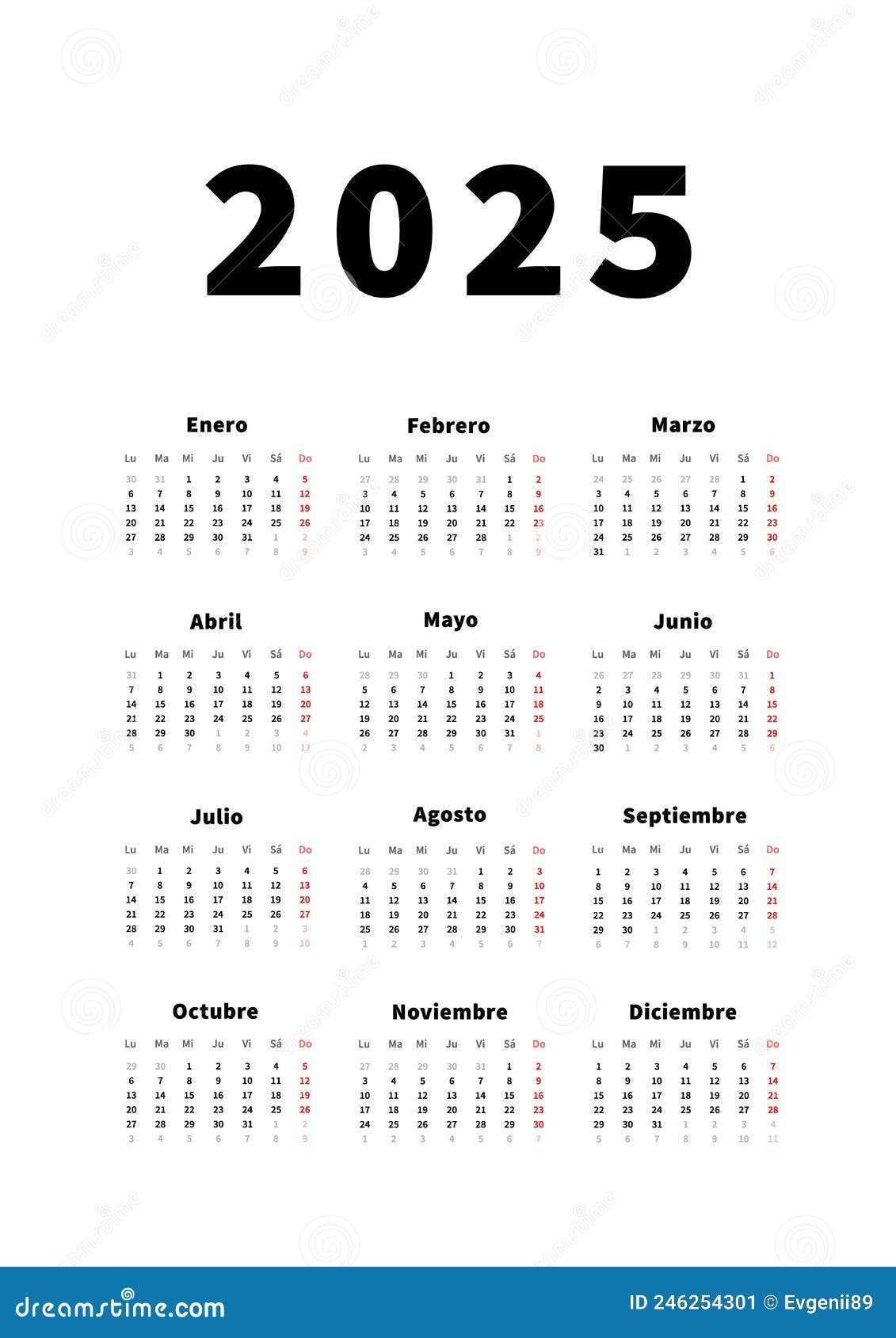 Calendario Vertical Simple De 2025 En Español Calendario | Calendario 2025 En Blanco