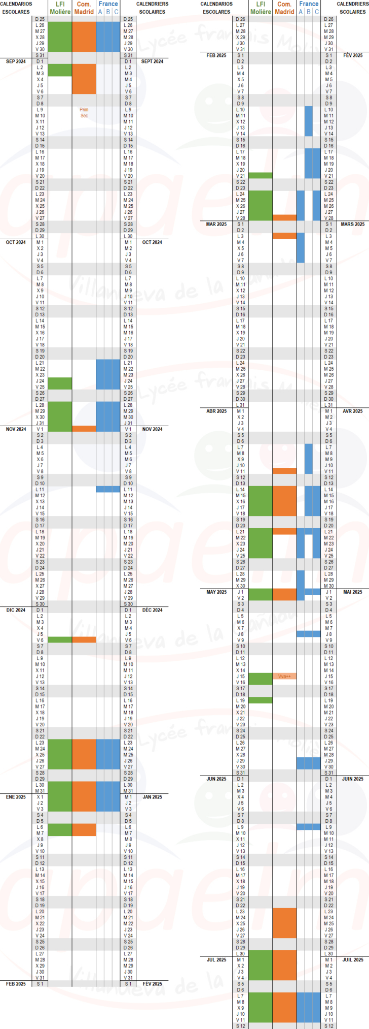 Calendario Liceo Frances Madrid 2025
