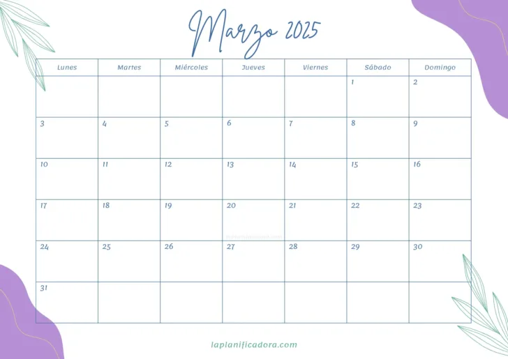 Calendario Marzo 2025 Para Imprimir