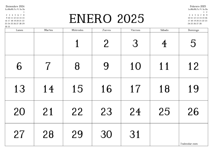 Calendario Enero 2025 Clara