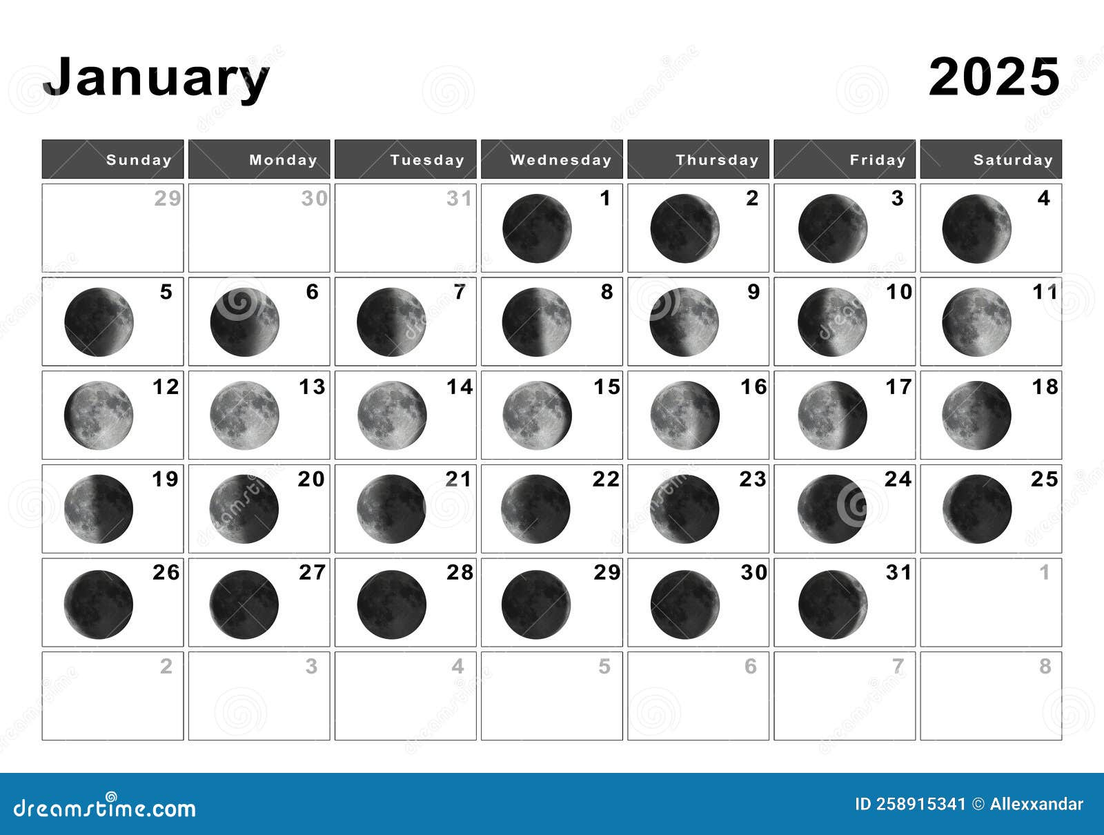Ciclos Lunares De Luna De Enero De 2025 Stock De Ilustración | Calendario Lunar Enero 2025