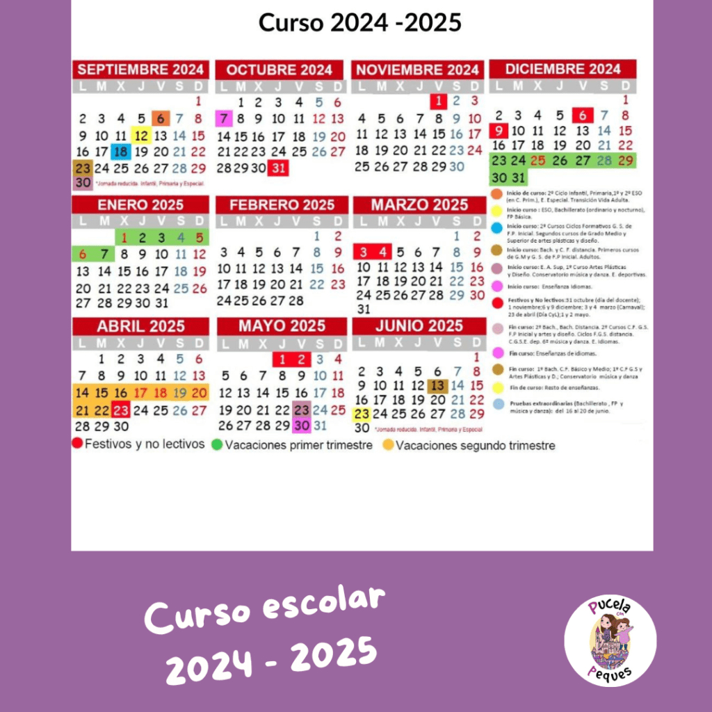 Curso Escolar 2024 - 2025 - Pucela Con Peques | Calendario Escolar 2025 Castilla Y León