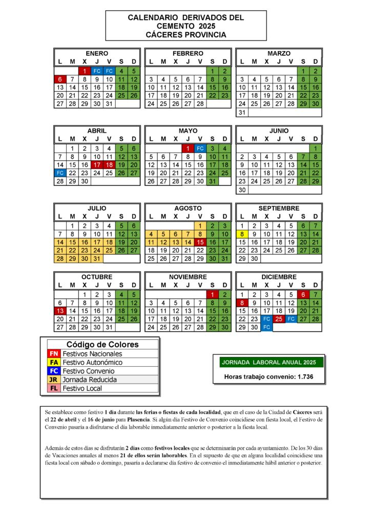 Calendario Laboral Cáceres 2025