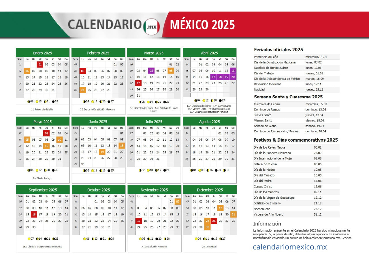Dias Festivos 2025 México | Calendario Dias Festivos 2025