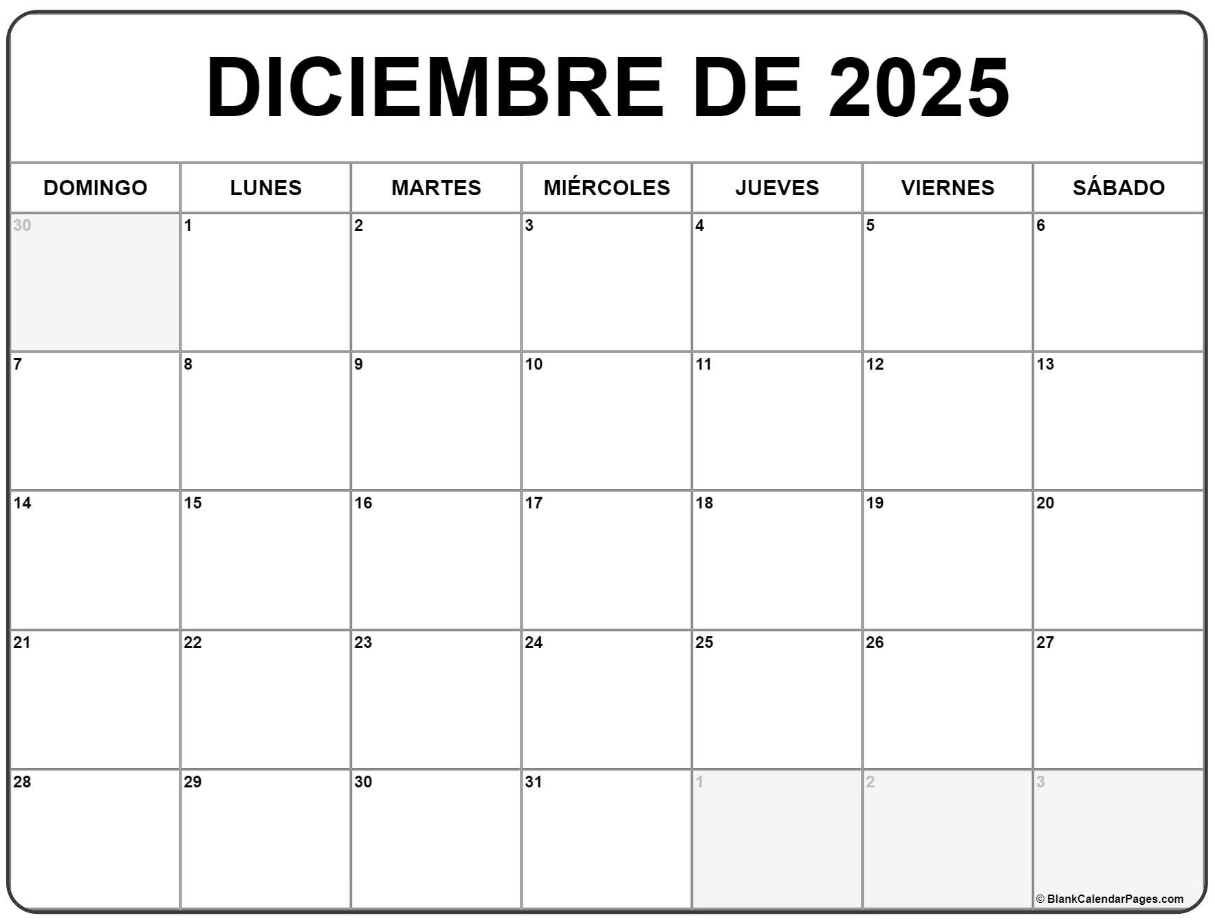 Diciembre De 2025 Calendario Gratis | Calendario Diciembre | Calendario Diciembre 2025 Para Imprimir