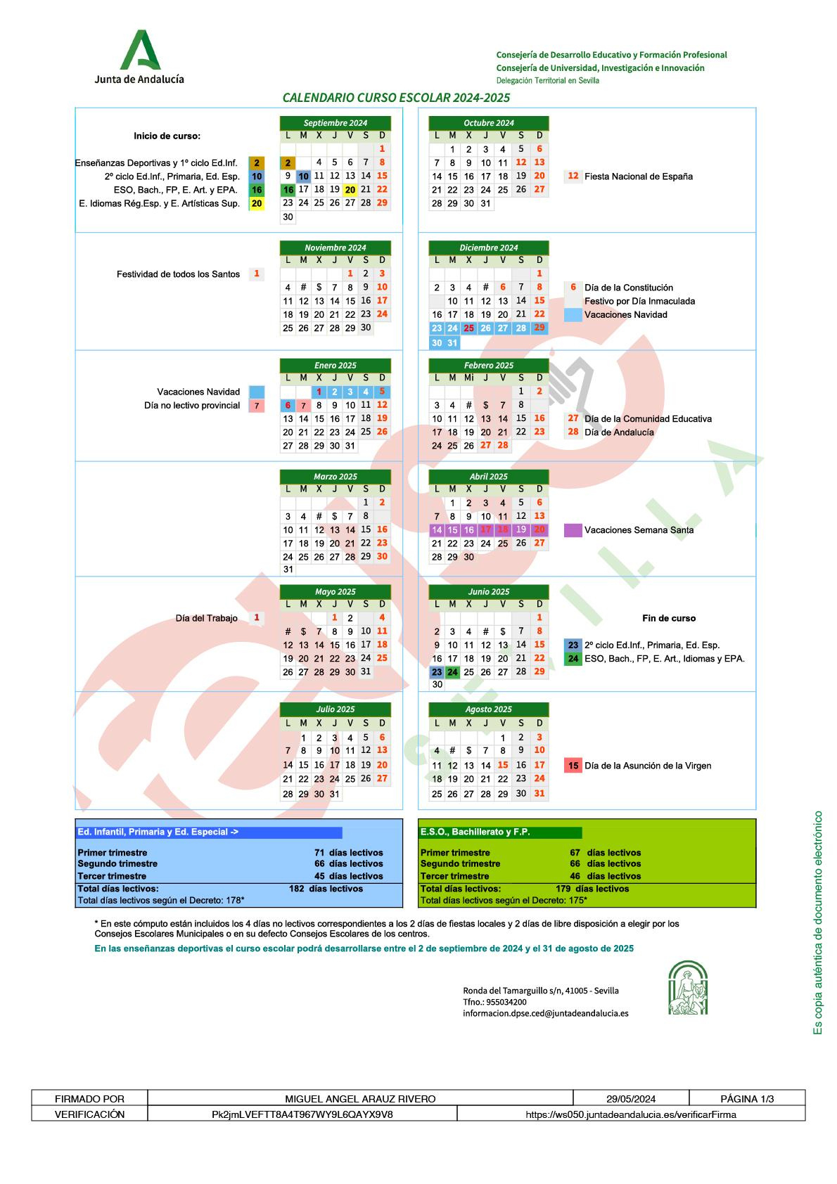 El Consejo Escolar Provincial De Sevilla Publica El Calendario | Calendario Escolar 2025 Sevilla