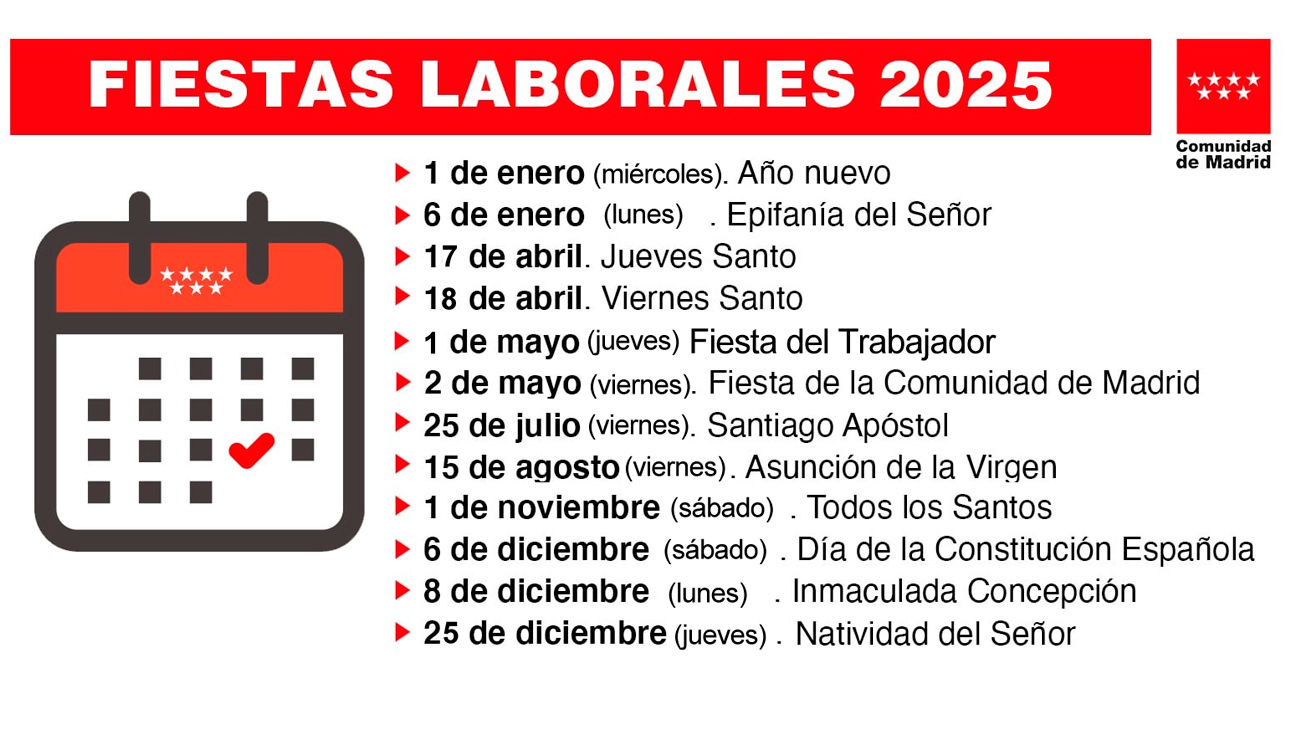 Este Es El Calendario De Festivos En La Comunidad De Madrid Para | Calendario 2025 Comunidad De Madrid