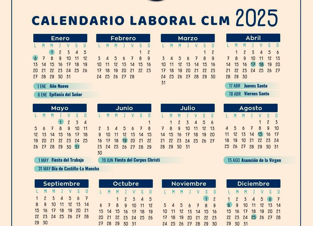 Este Es El Calendario Laboral De Castilla-La Mancha De 2025 | Calendario Laboral Castilla-La Mancha 2025