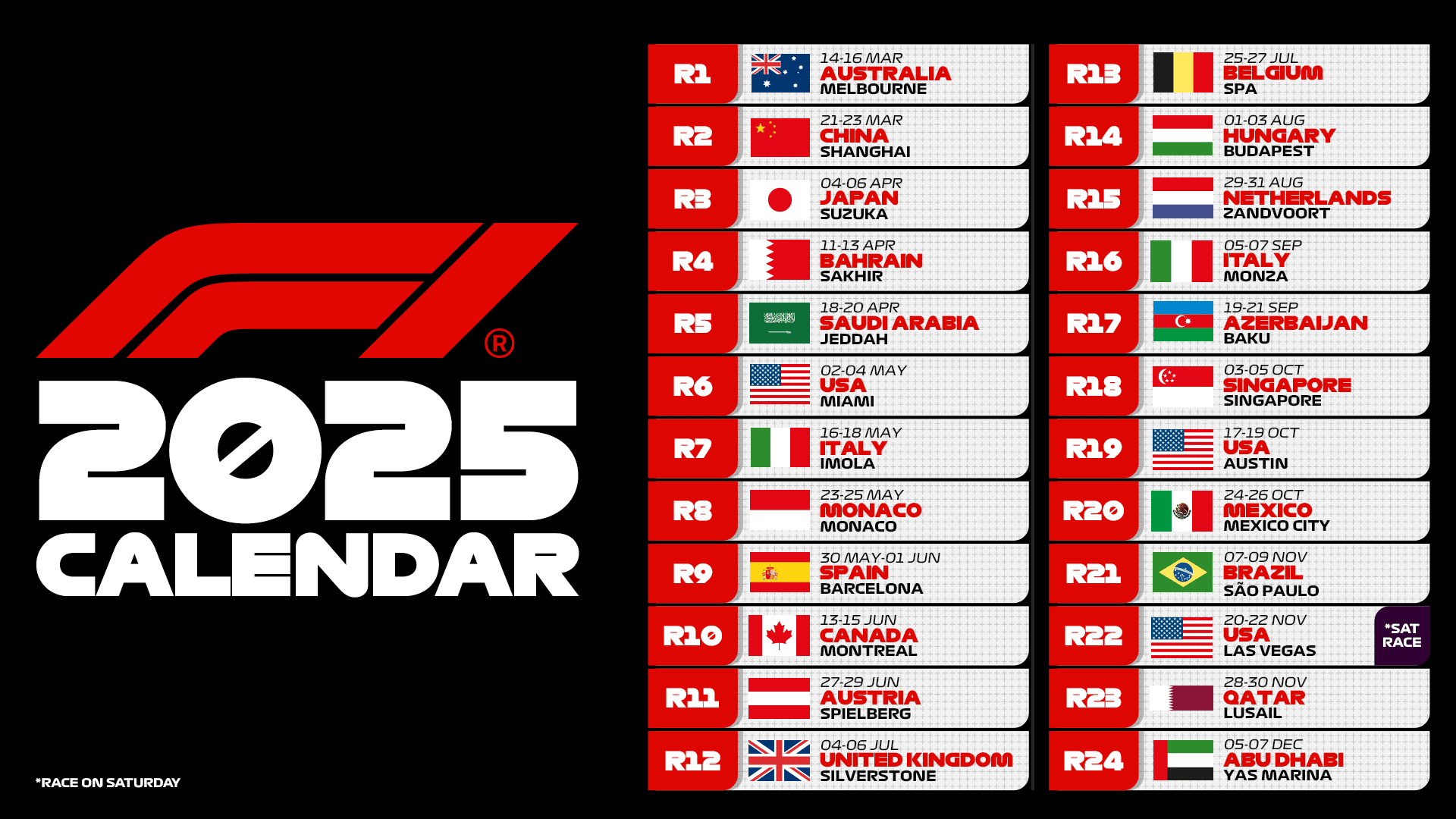 F1 2025 Calendar In Full: Fia And Formula 1 Announce Calendar For | Formula 1 2025 Calendario