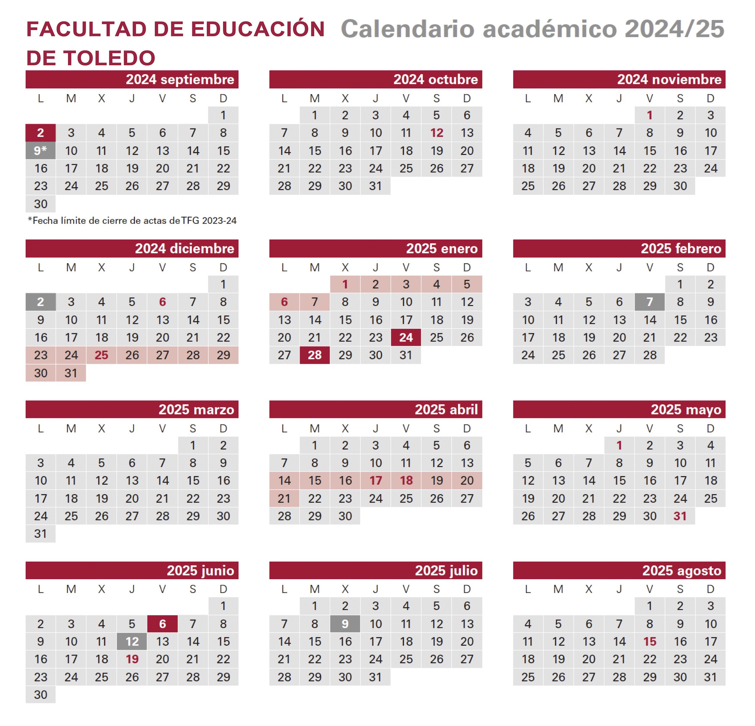 Facultad De Educación De Toledo - Uclm - Calendario Académico | Calendario Escolar Toledo 2025