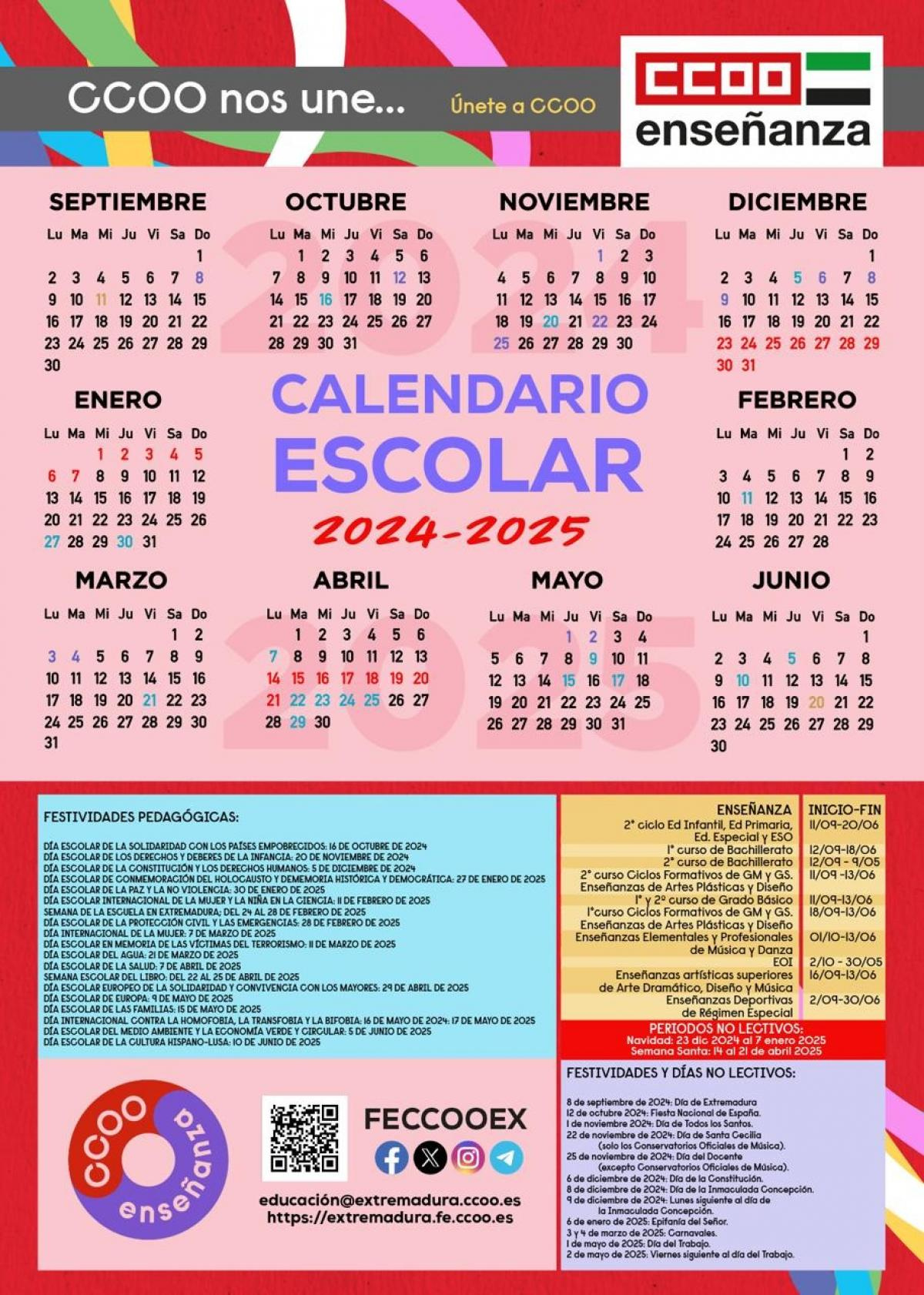 Federación De Enseñanza De Ccoo De Extremadura | Calendario Escolar Extremadura 2025