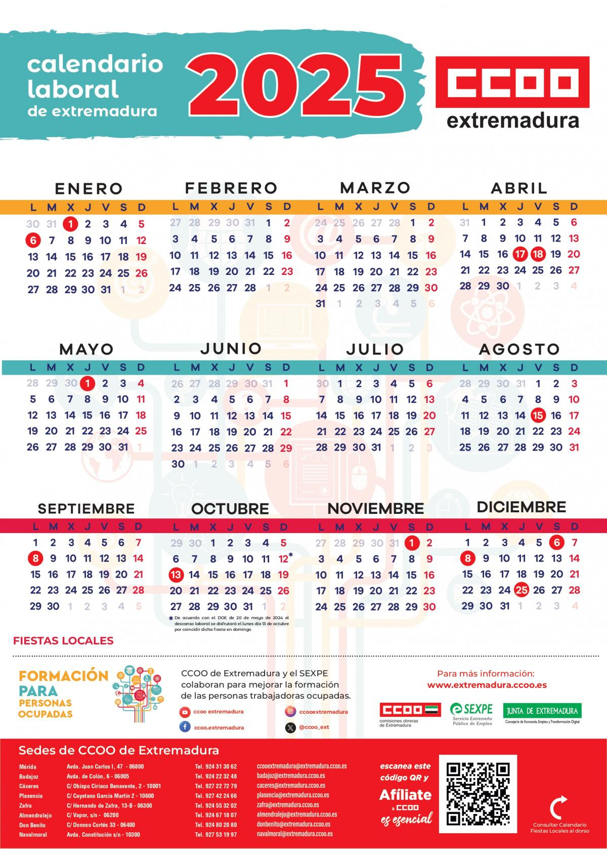 Federación De Enseñanza De Ccoo De Extremadura | Calendario Laboral Cáceres 2025