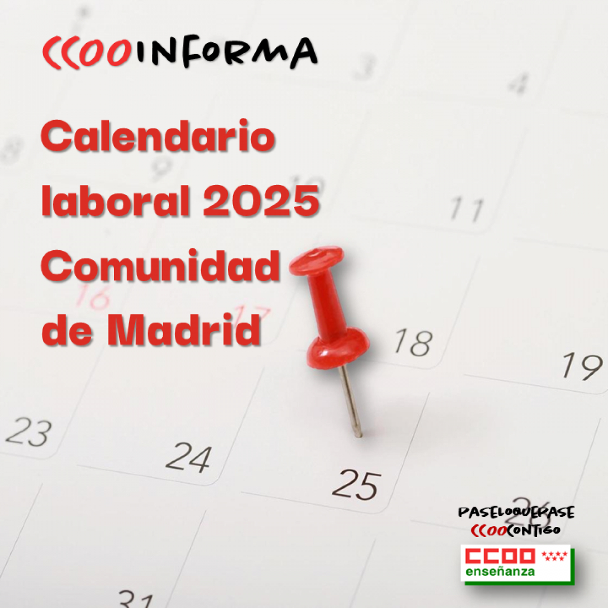 Federación De Enseñanza De Ccoo De Madrid | Calendario Laboral 2025 Madrid Ccoo