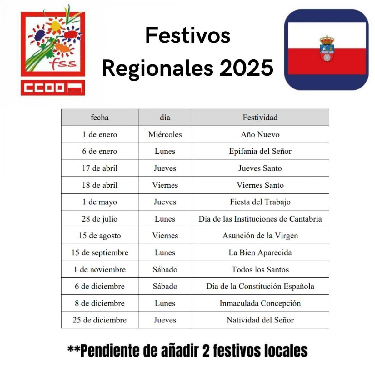 Federación De Sanidad Y Sectores Sociosanitarios De Ccoo Cantabria | Calendario Laboral Cantabria 2025 Boc