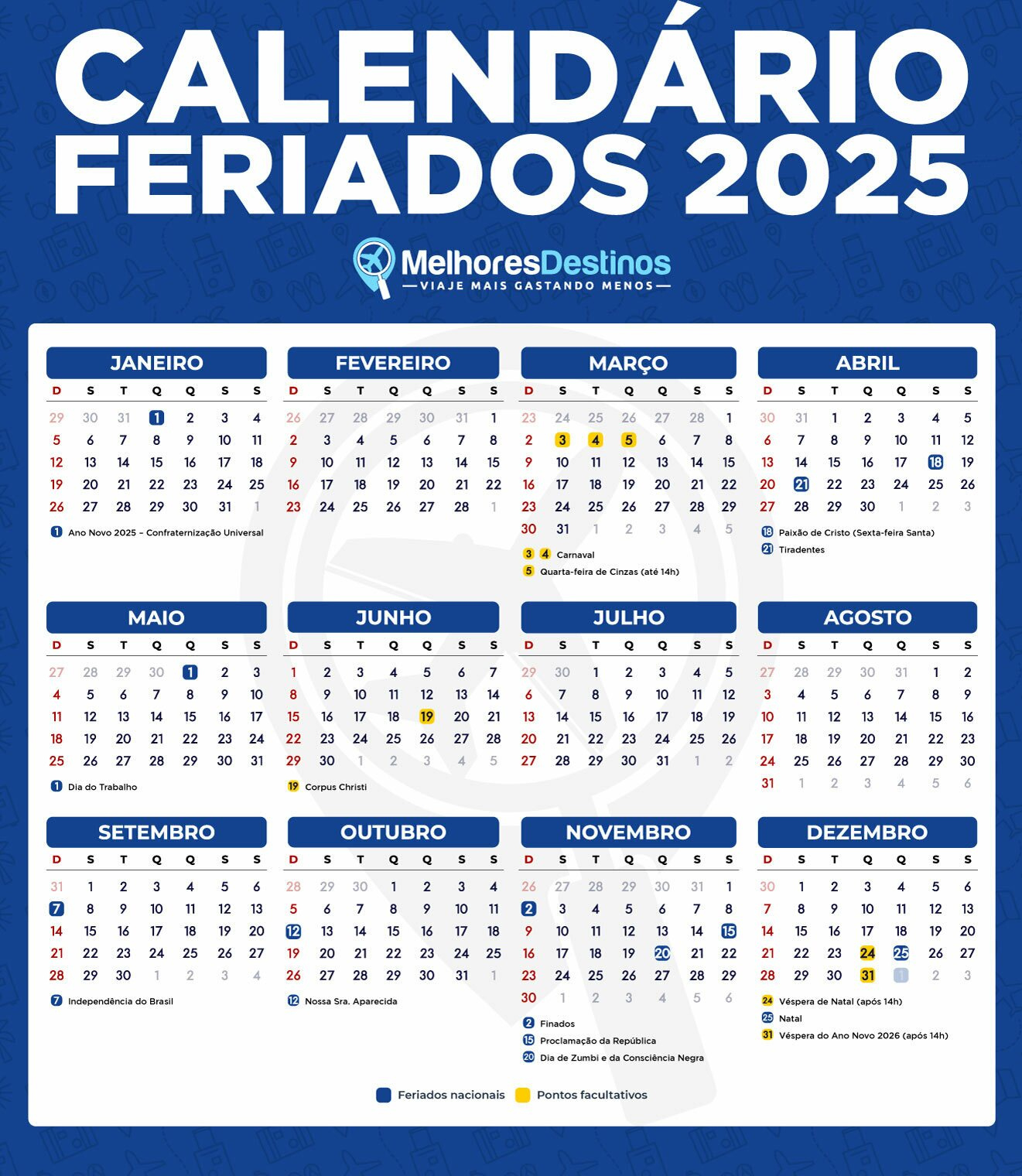 Feriados 2025 – Calendário Com Todas As Folgas Para Viajar | Calendario De Feriados 2025