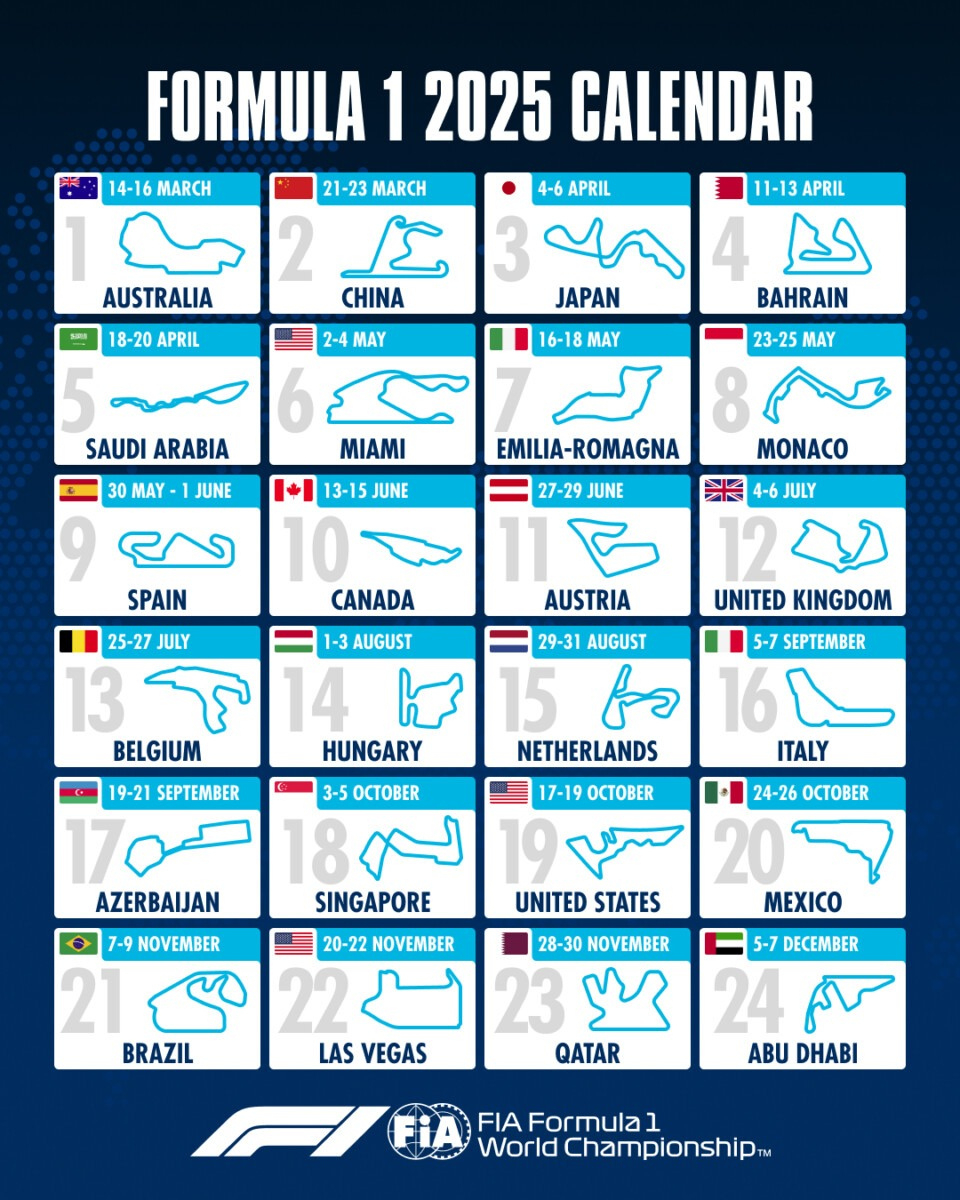Fia E Formula 1 Annunciano Il Calendario 2025 - Motorinolimits | Formula 1 2025 Calendario