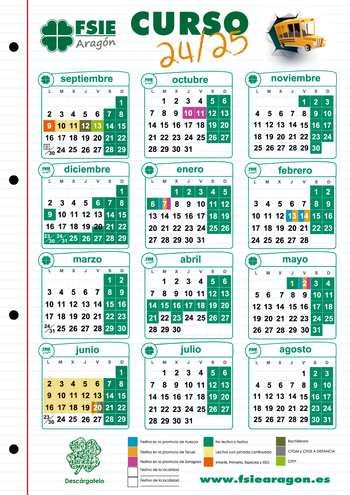 Fsie Aragón - Calendario Escolar 24-25 | Calendario Escolar 2025 Aragon