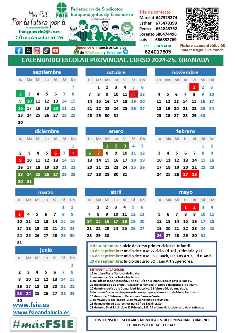 Granada: Calendario Escolar Provincial De Granada Para El Curso 24 | Calendario Escolar 2025 Granada