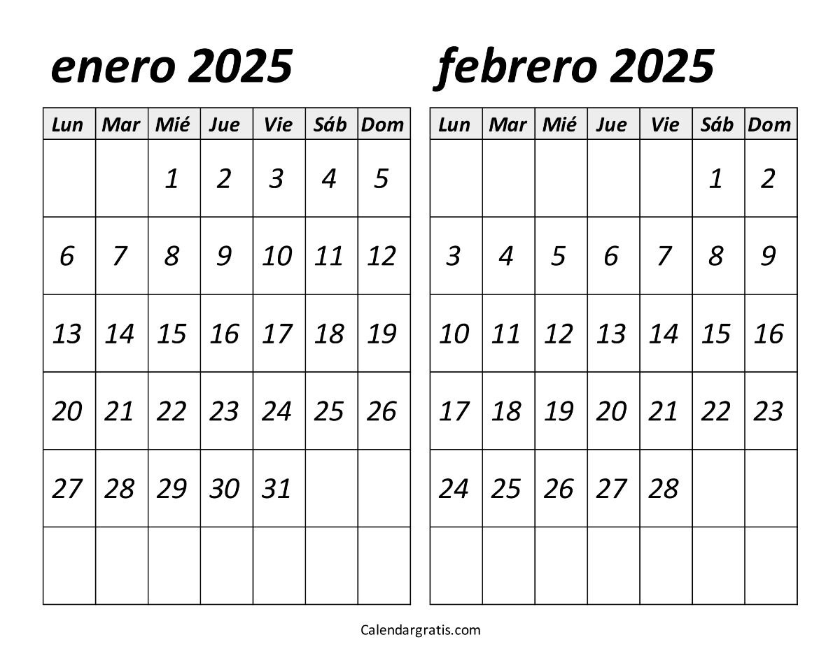 Gratis: Calendario Enero Y Febrero 2025 Para Imprimir | Calendario Enero Y Febrero 2025