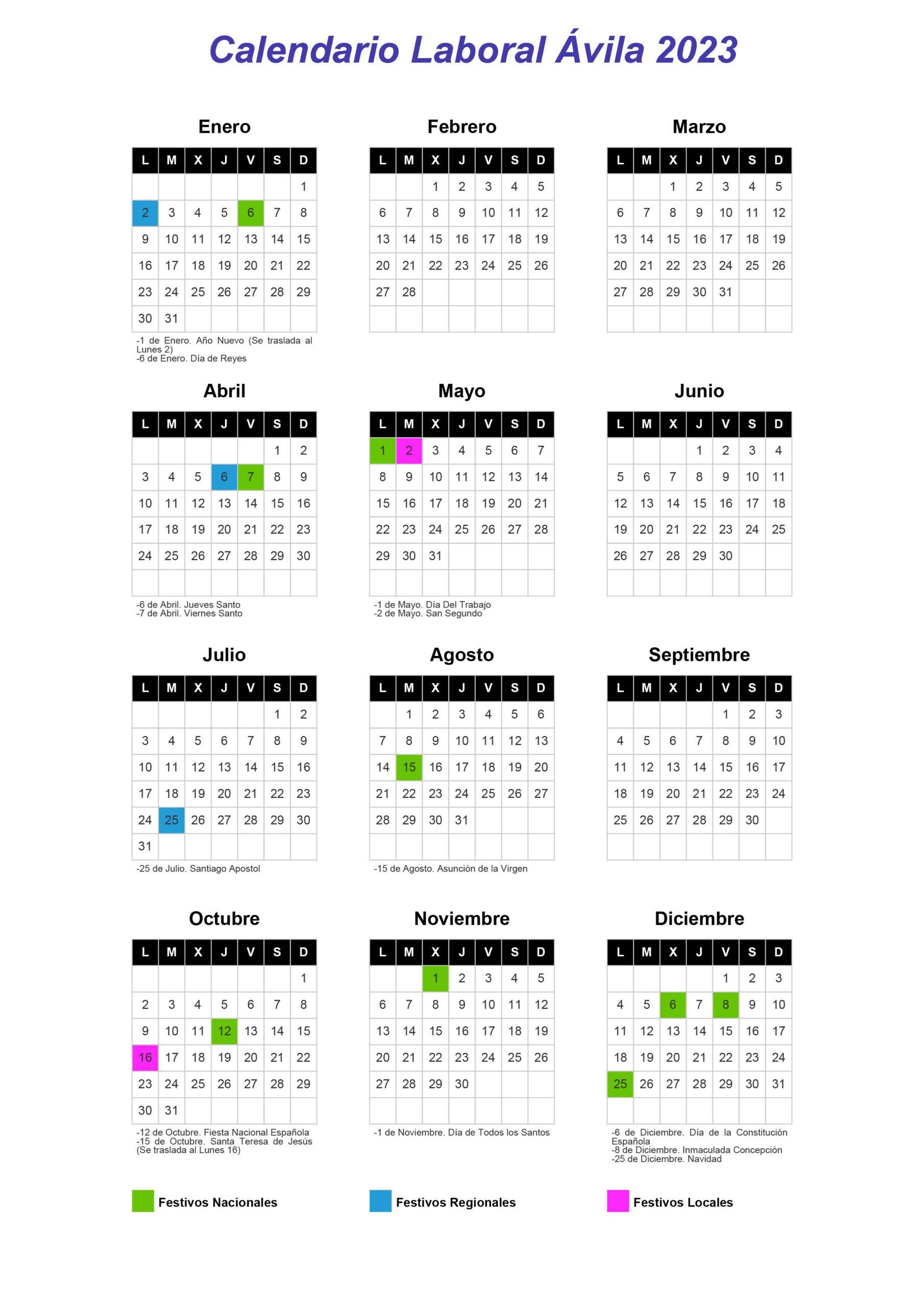 Ilustre Colegio De Procuradores De Ávila | Calendario Laboral | Calendario Laboral Avila 2025
