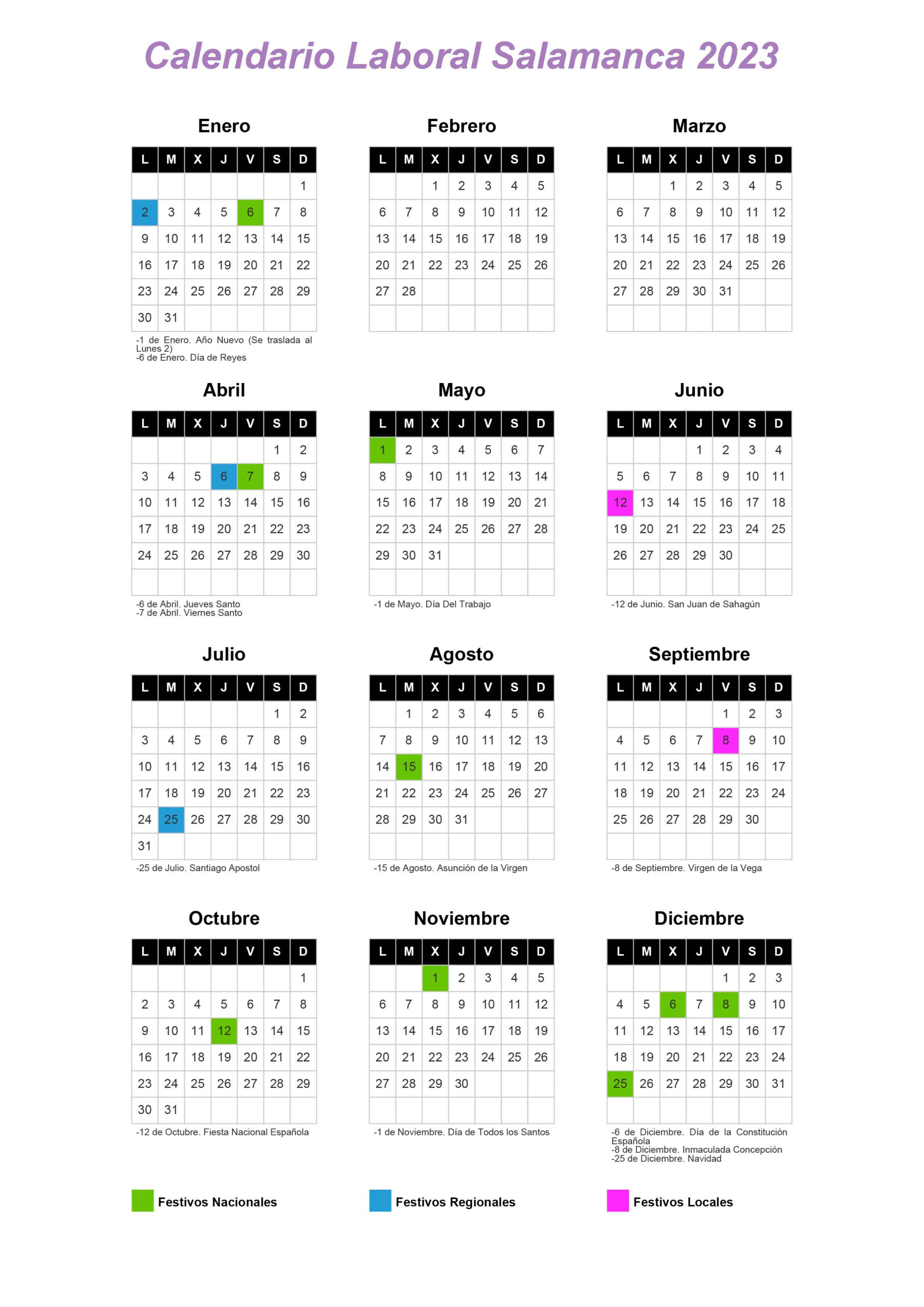 Ilustre Colegio De Procuradores De Salamanca | Calendario Laboral | Calendario Laboral 2025 Salamanca