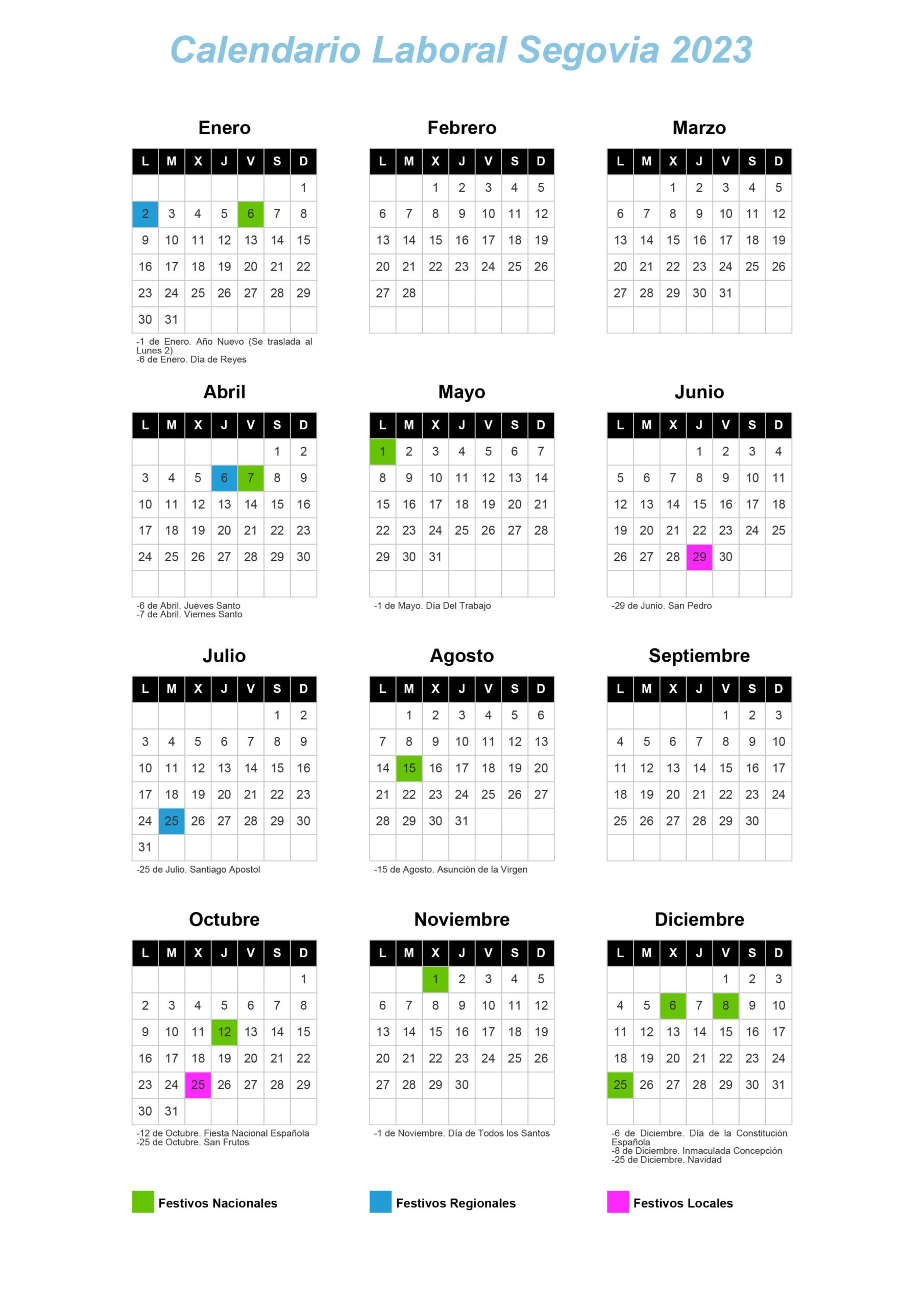 Ilustre Colegio De Procuradores De Segovia | Calendario | Calendario Laboral Segovia 2025