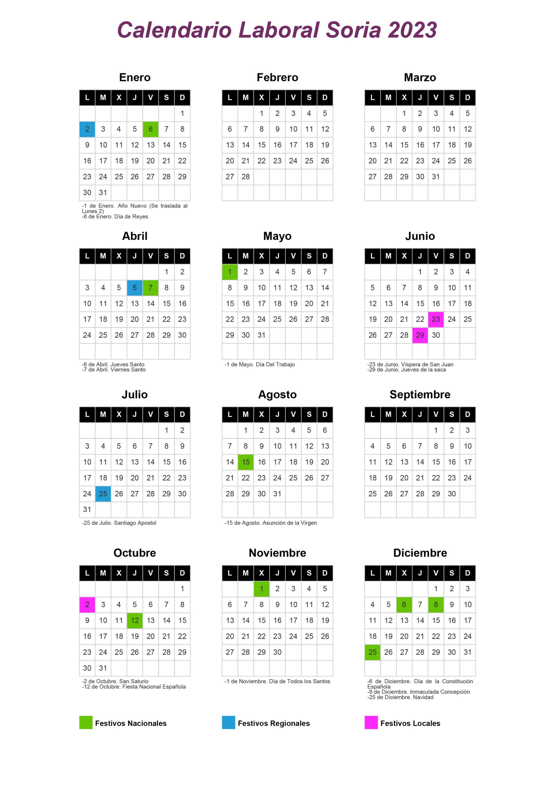 Ilustre Colegio De Procuradores De Soria | Calendario | Calendario Laboral Soria 2025