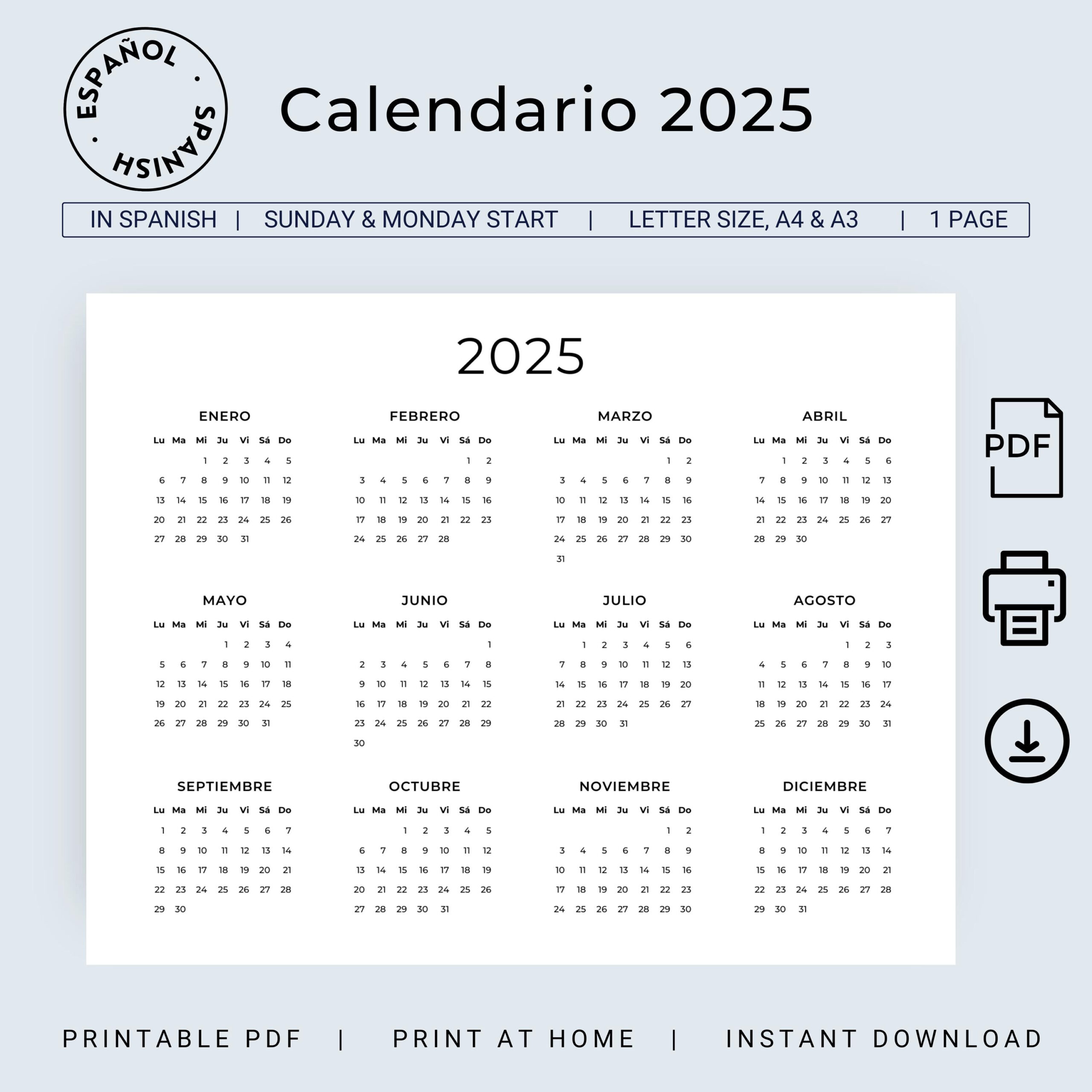 Kalendario 2025 Español Kalendario 2025 Para Imprimir Calenderio | Calendario 2025 En Español Para Imprimir