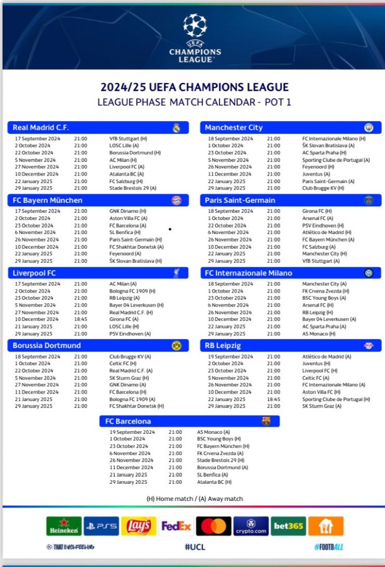 Madrid Universal On X: &amp;quot;❗️Official: Real Madrid + All Pot One | Calendario Champions League 2025