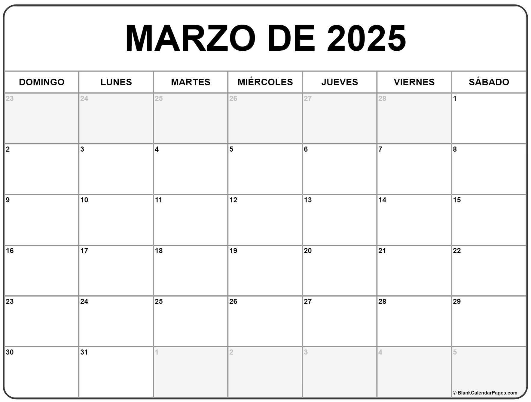 Marzo De 2025 Calendario Gratis | Calendario Marzo | Calendario Marzo 2025 Para Imprimir