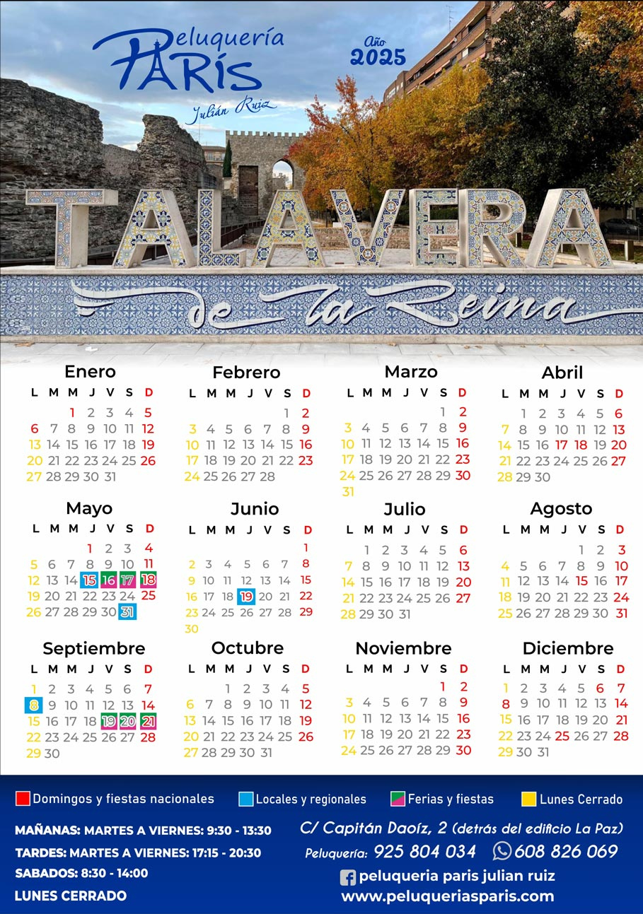 Peluquerías Paris En Talavera. Peluqueria En Talavera | Calendario Laboral Talavera De La Reina 2025