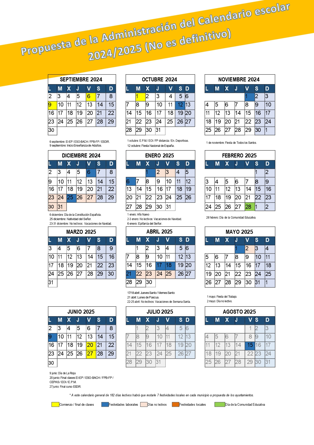 Propuesta Inicial Del Calendario Escolar De La Rioja Para El Curso | Calendario Escolar Logroño 2025