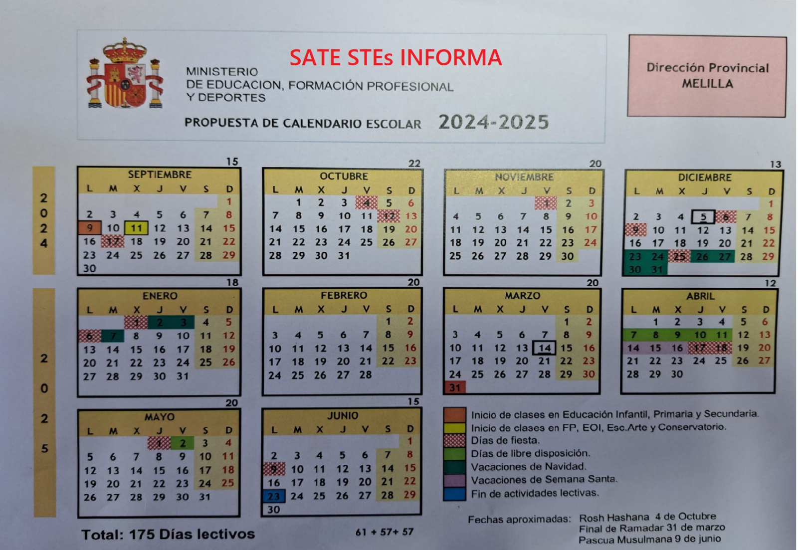 Propuesta Provisional Del Calendario Escolar 2024-25 - Sate Stes | Calendario Escolar Melilla 2025