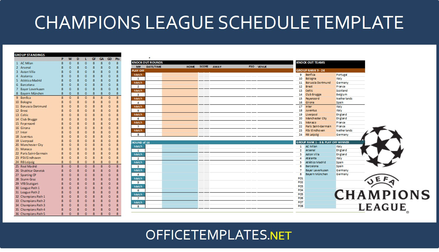 Uefa Champions League 2024/2025 Schedule » Officetemplates | Calendario Champions League 2025