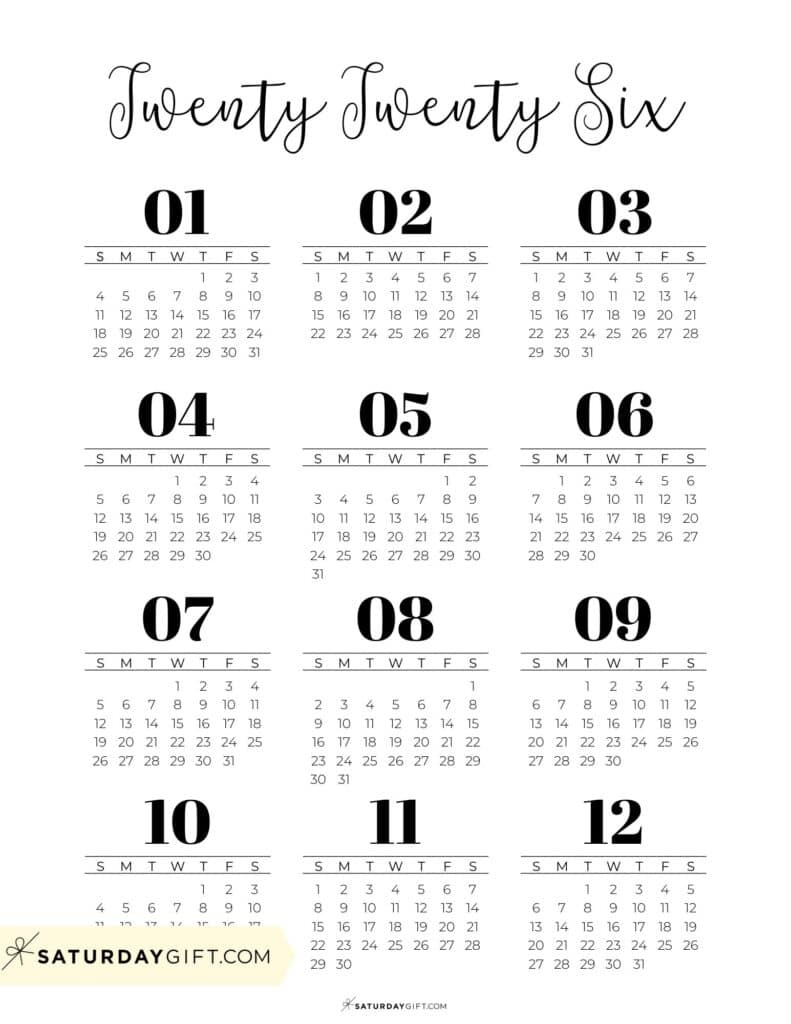 2026 Yearly Calendars - 35 Free Printables | Calendario Total 2026