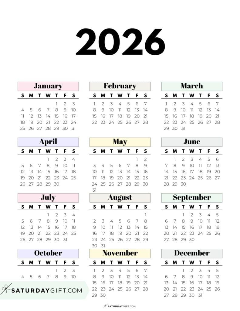 2026 Yearly Calendars - 35 Free Printables | Total Calendario 2026