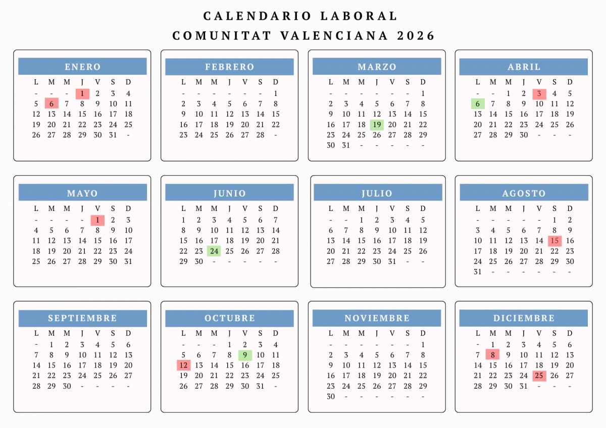 Así Queda El Calendario Laboral 2026 En La Comunitat Valenciana | Calendario Laboral 2026 Castellón