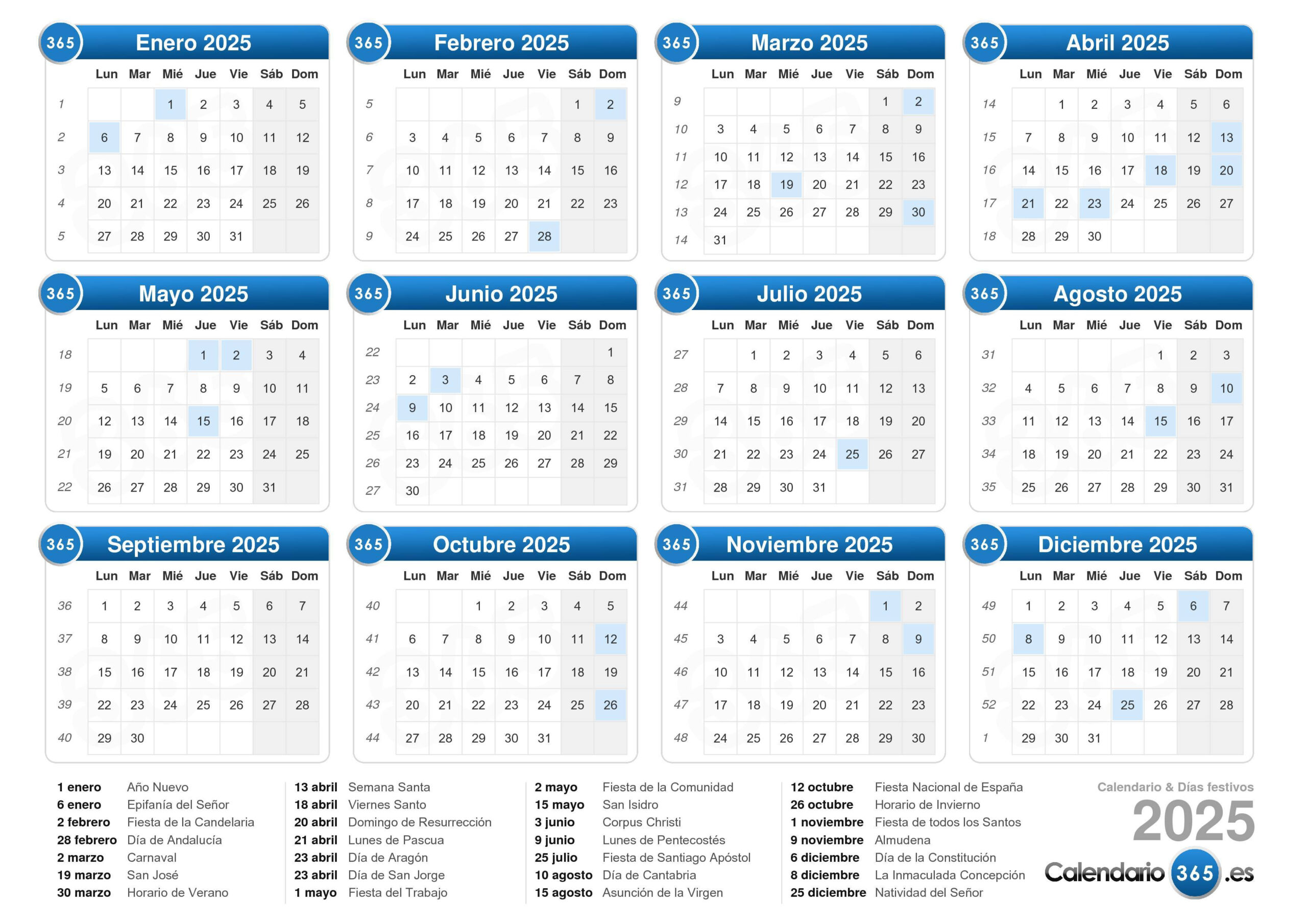 Calendario 2025 | Calendario 2025 Descargar