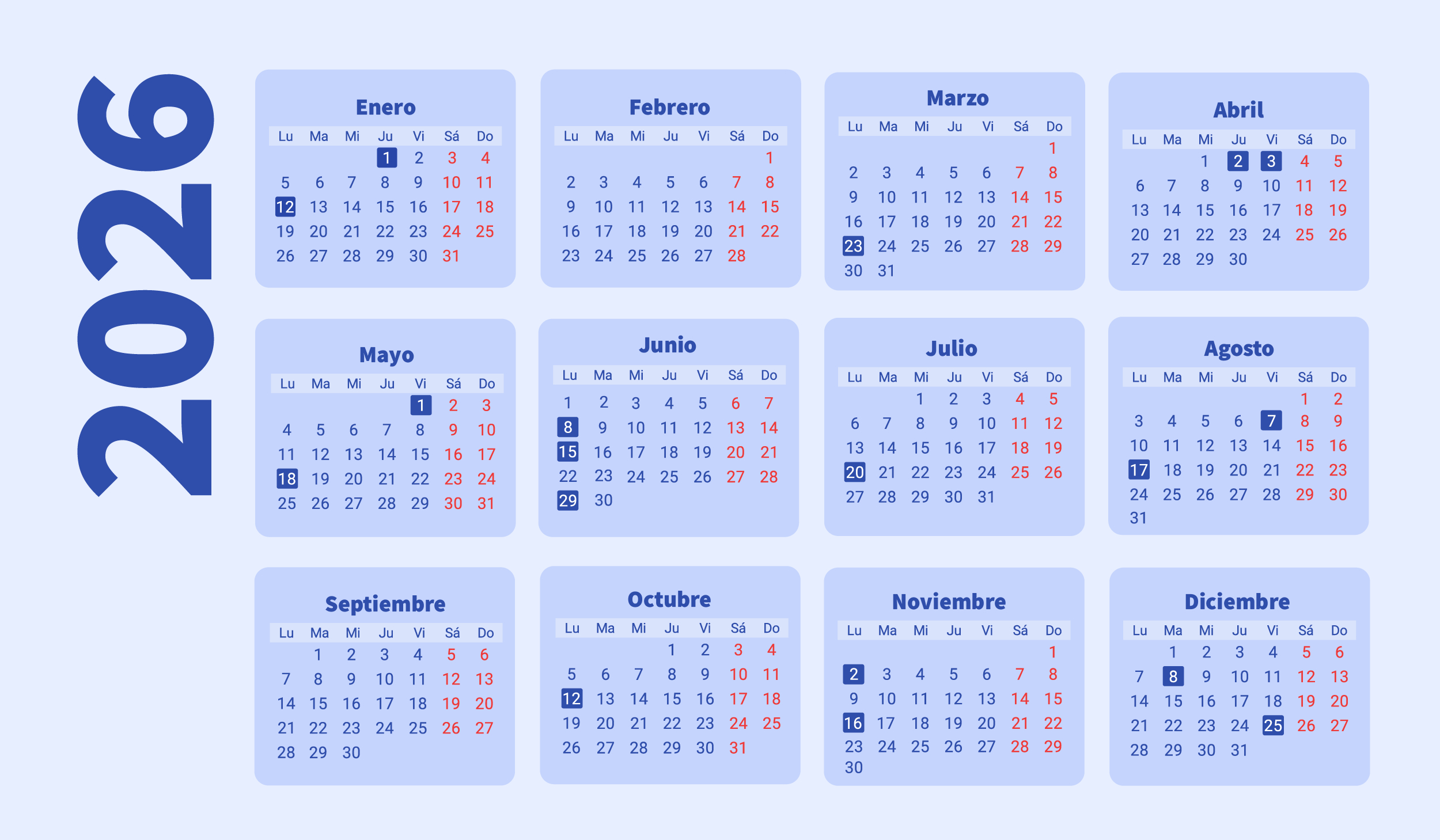 Calendario 2026 Colombia Con Festivos Y Recargos Laborales | Calendario 2026 Colombia Con Festivos
