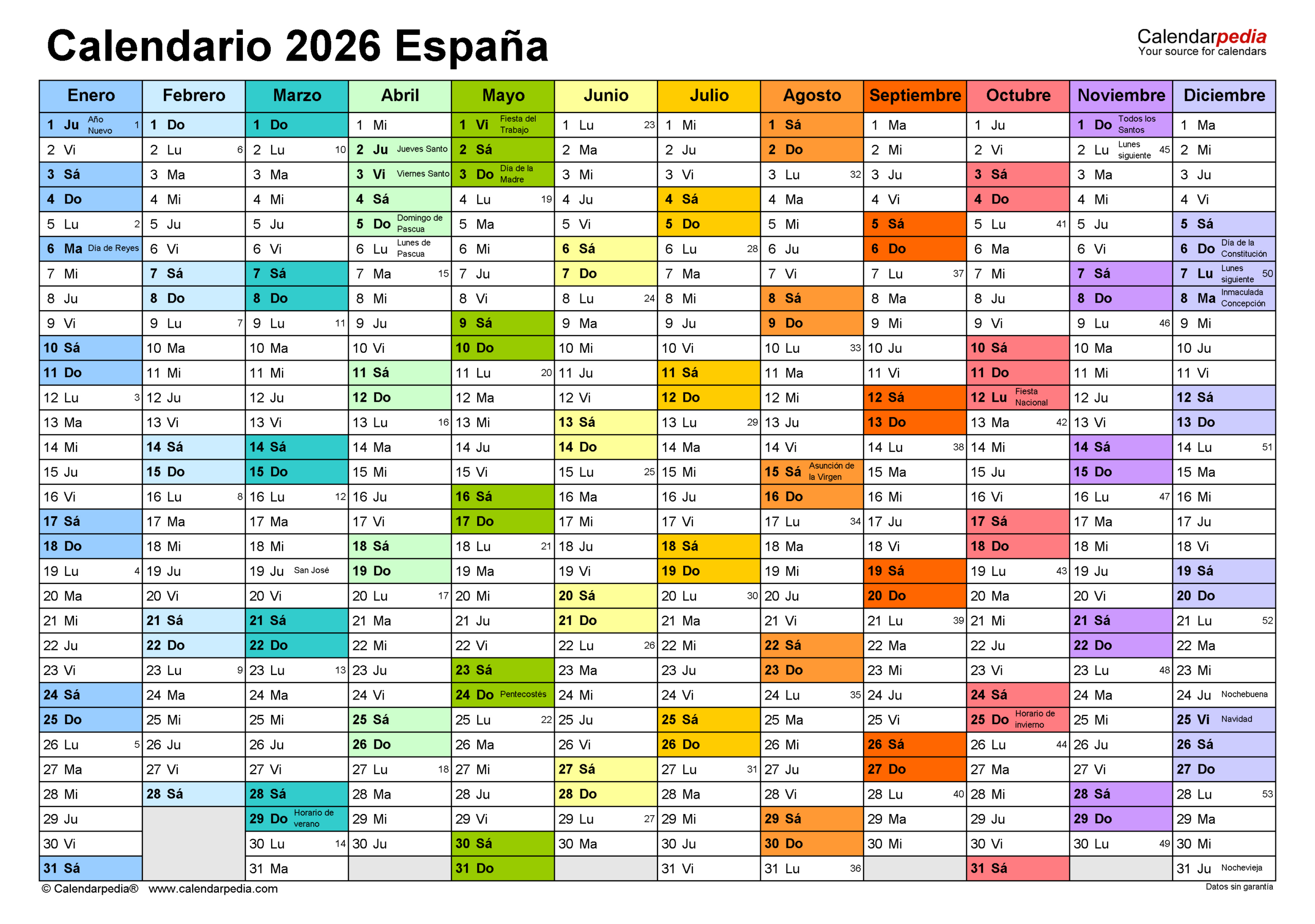 Calendario 2026 En Pdf, Excel Y Word | Calendarpedia | Plantilla Calendario Laboral 2026