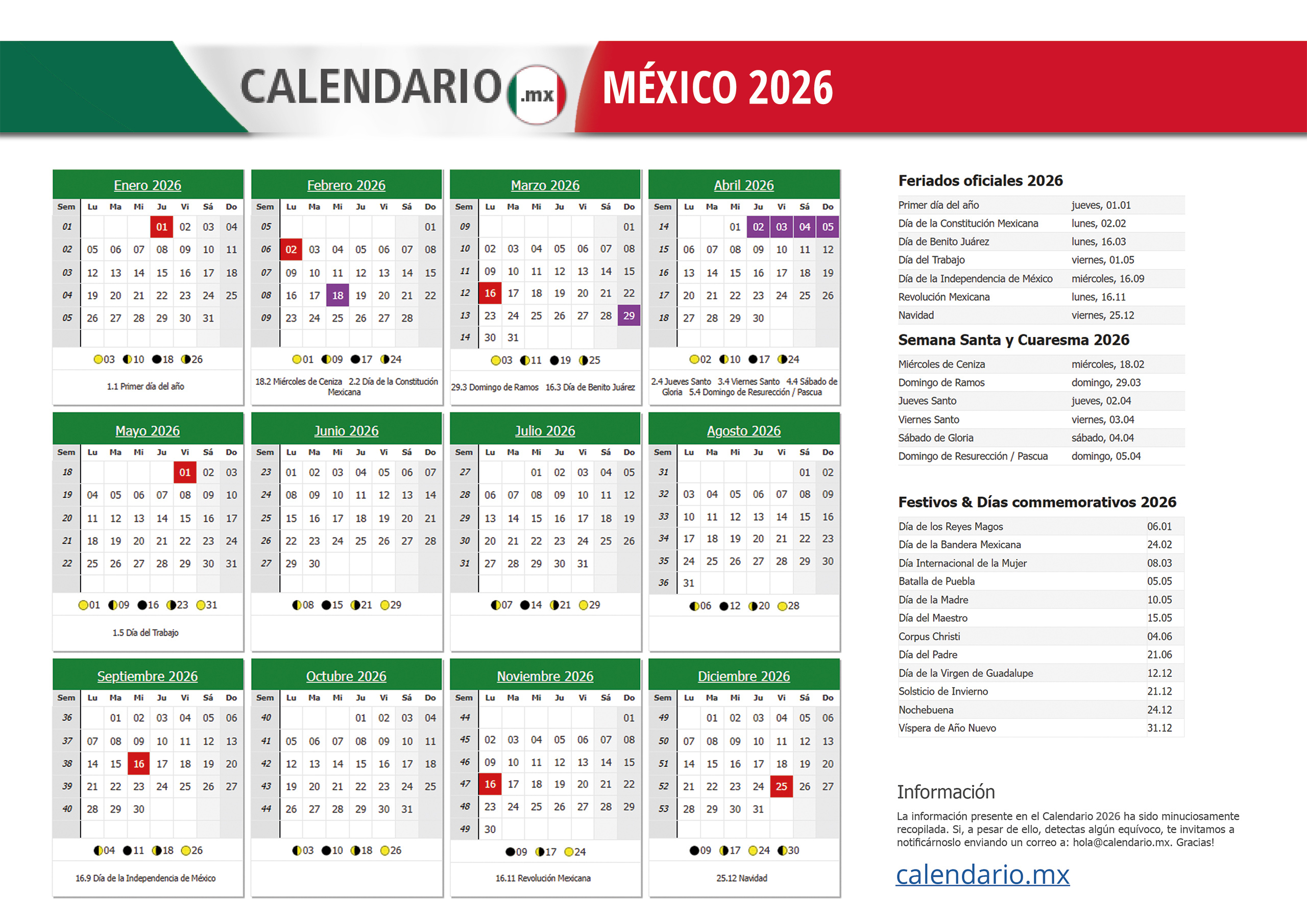 Calendario 2026 México – Con Todos Los Feriados | Calendario De 2026 Con Festivos