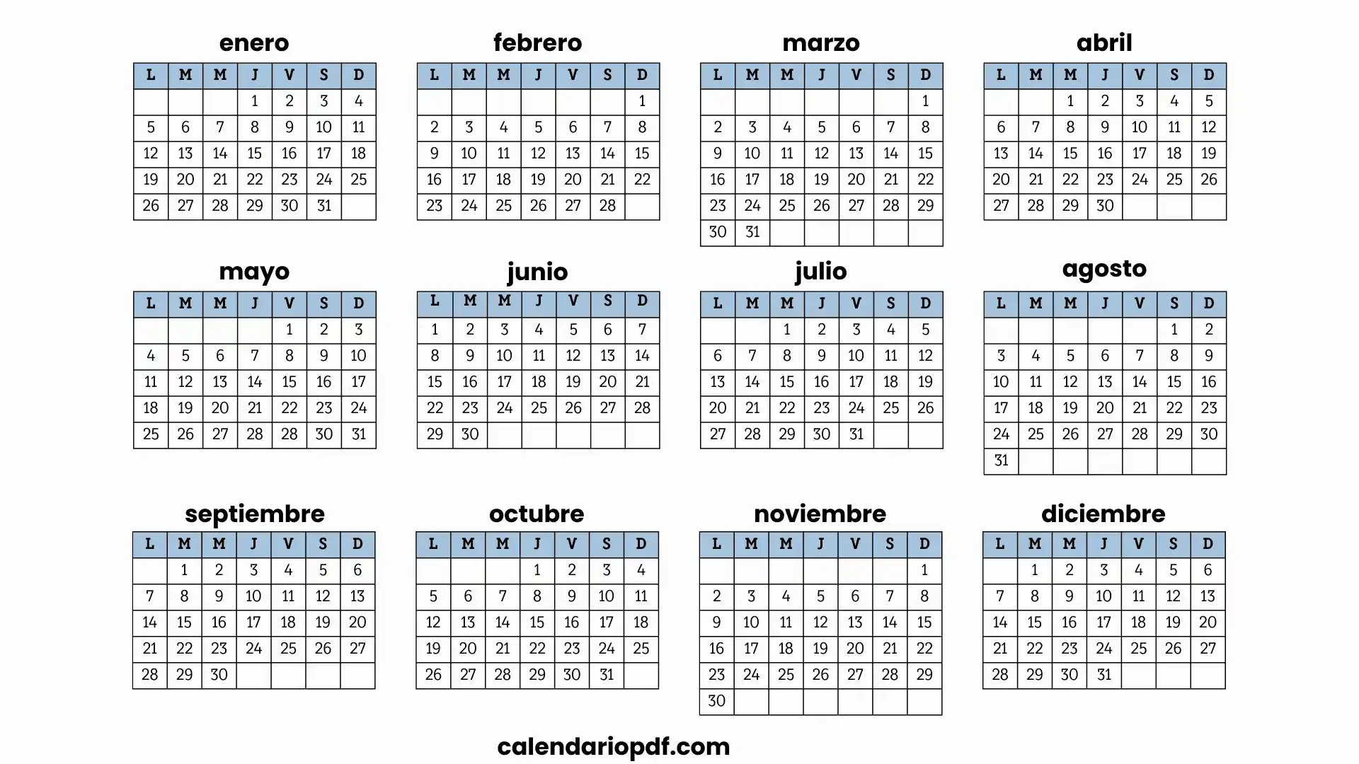 Calendario 2026 Para Imprimir (Pdf, Excel) Con Festivos | Descargar Calendario 2026